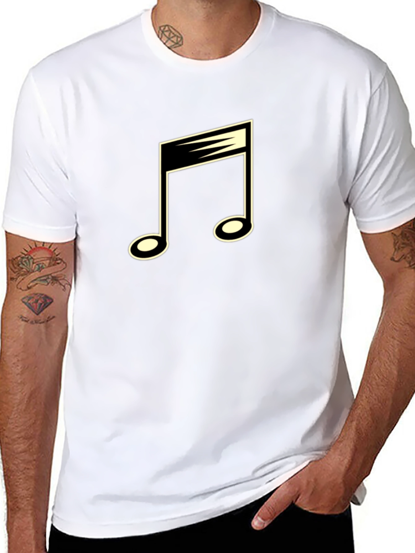 Musical Note Graphic Tee - Black Cotton Blend