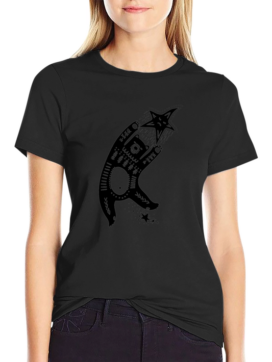 Bear & Star Graphic Print Black T-Shirt