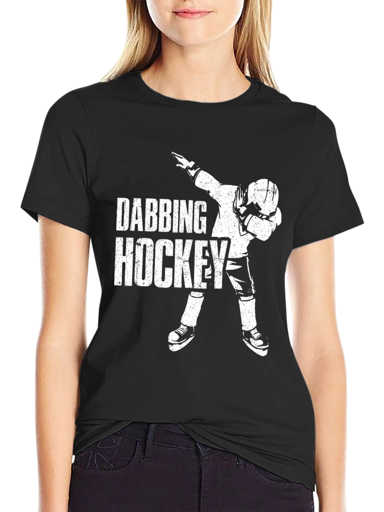 Dabbing Hockey Graphic Tee - Black Cotton Shirt