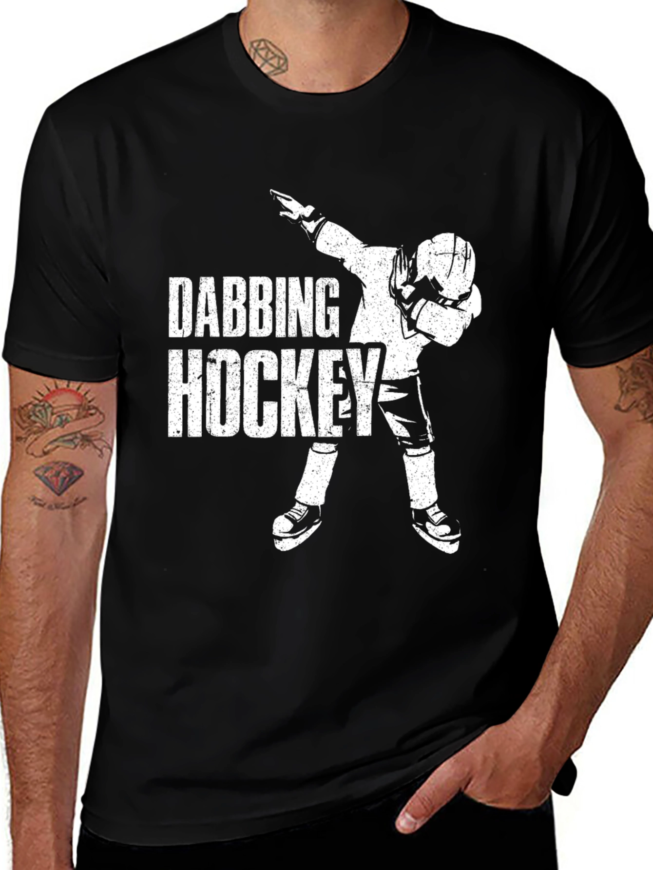 Dabbing Hockey Graphic Tee - Black Cotton Shirt