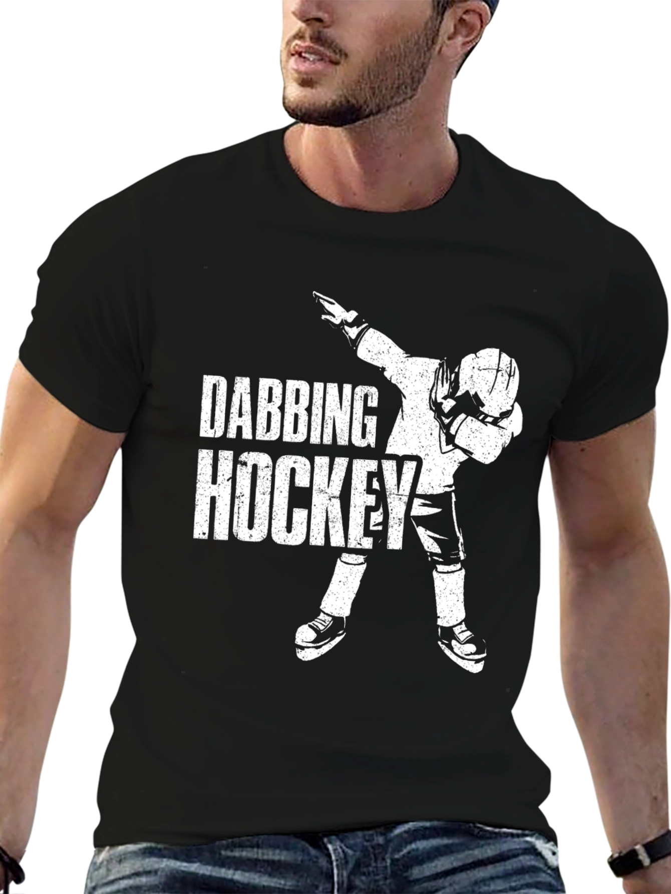 Dabbing Hockey Graphic Tee - Black Cotton Shirt
