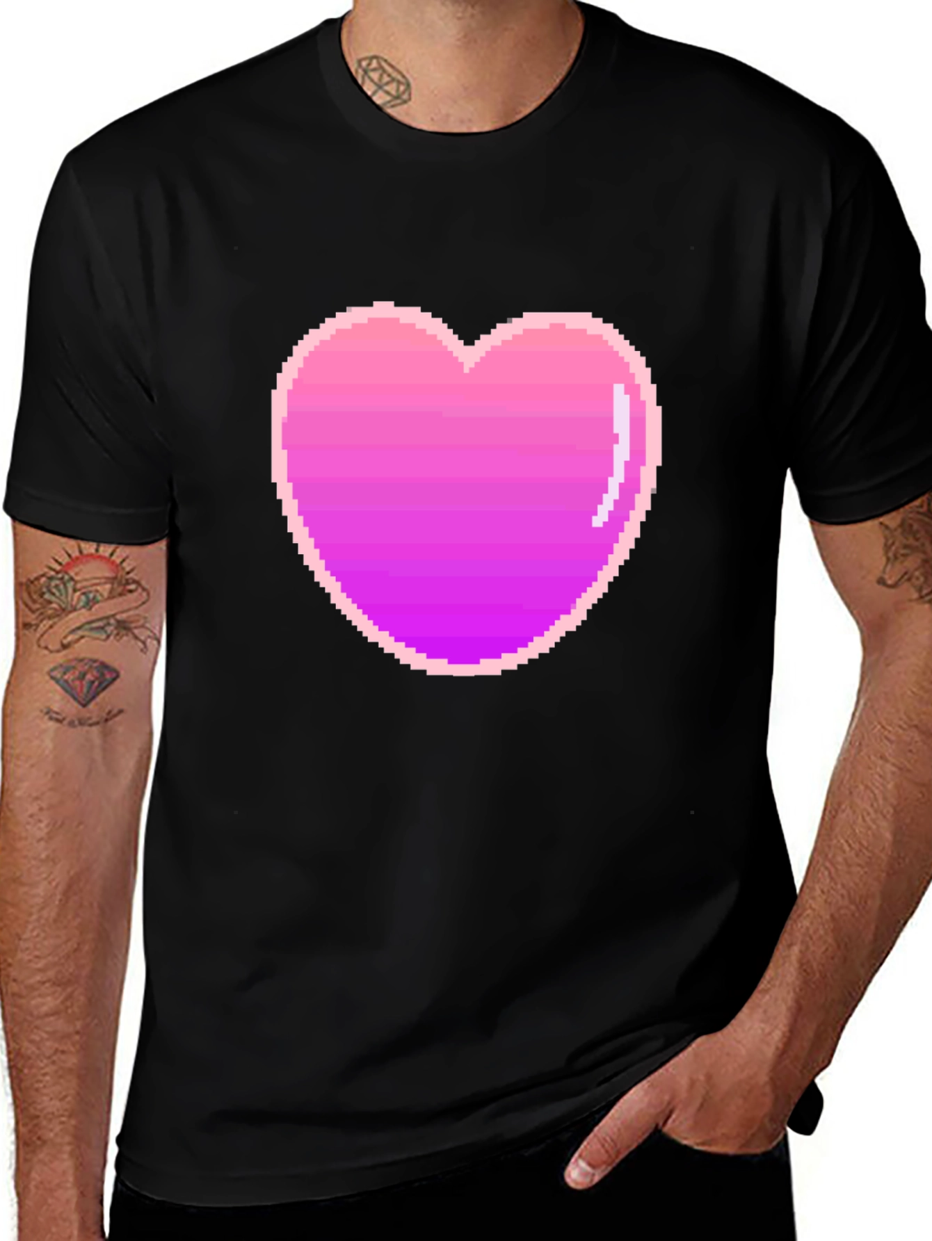 Pixel Heart Black T-Shirt - Retro Gaming Style