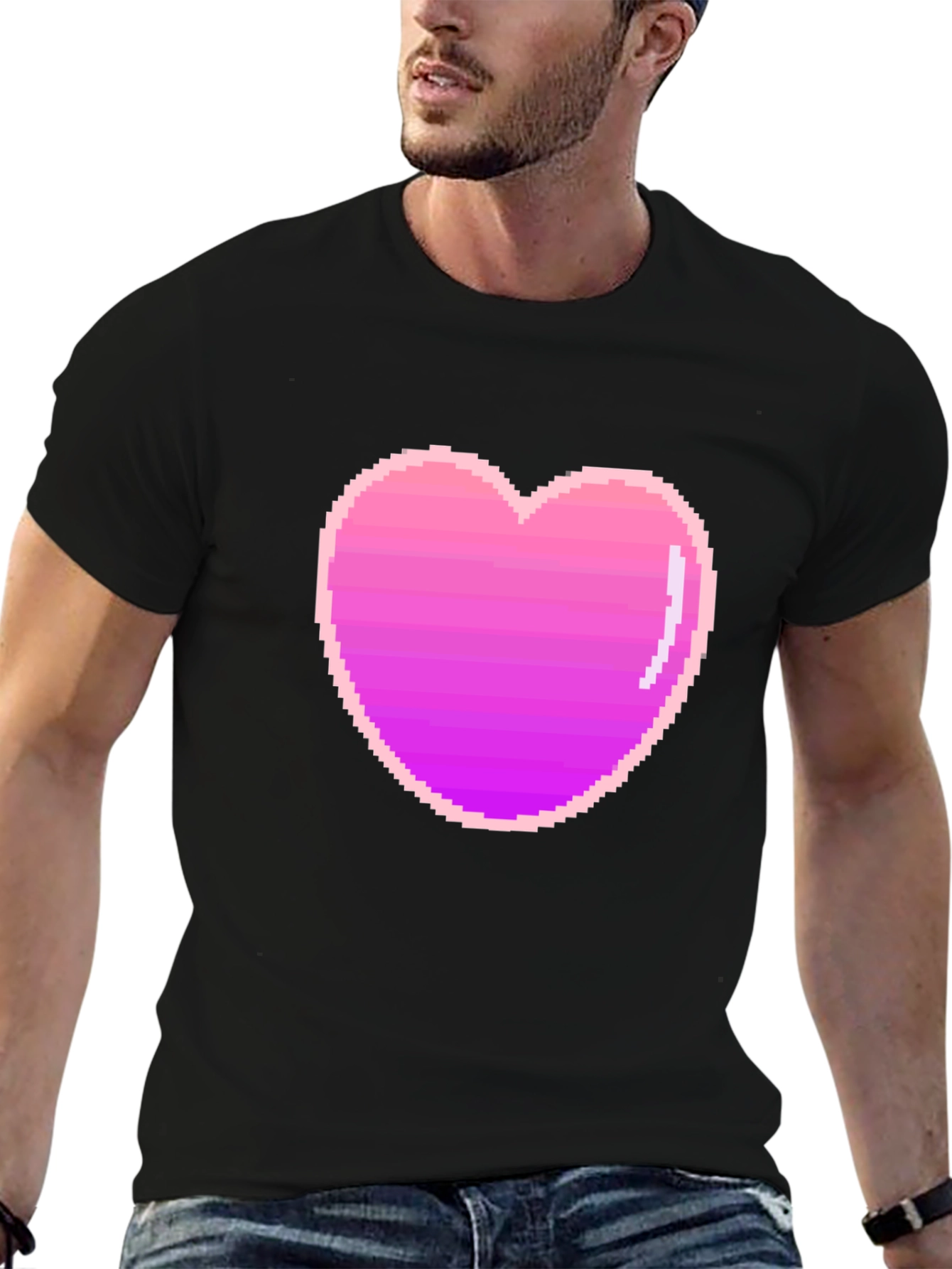 Pixel Heart Black T-Shirt - Retro Gaming Style