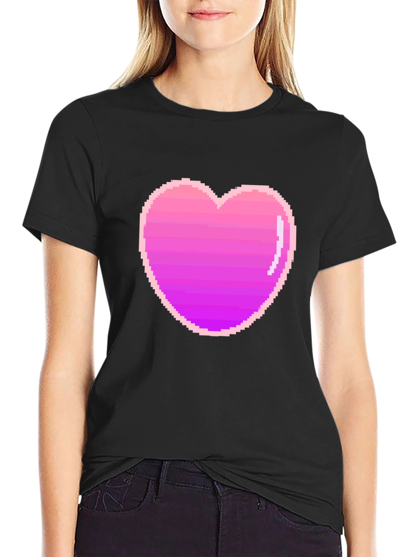 Pixel Heart Black T-Shirt - Retro Gaming Style