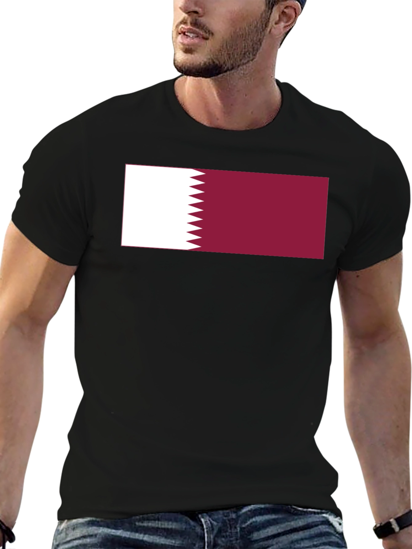 Qatar Flag T-Shirt - Black Crew Neck Tee