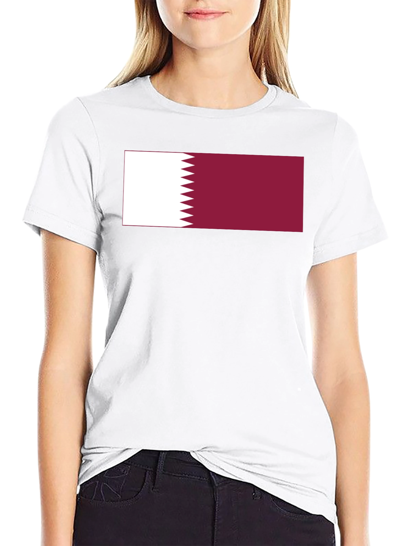 Qatar Flag T-Shirt - Black Crew Neck Tee
