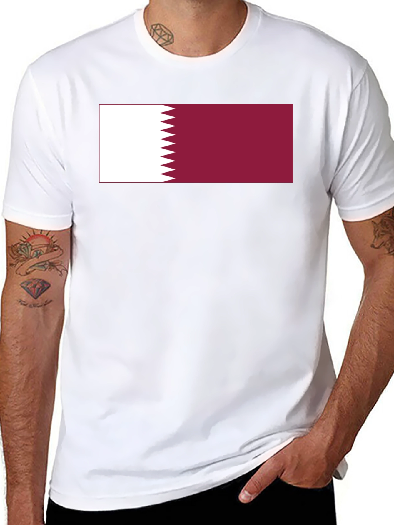 Qatar Flag T-Shirt - Black Crew Neck Tee