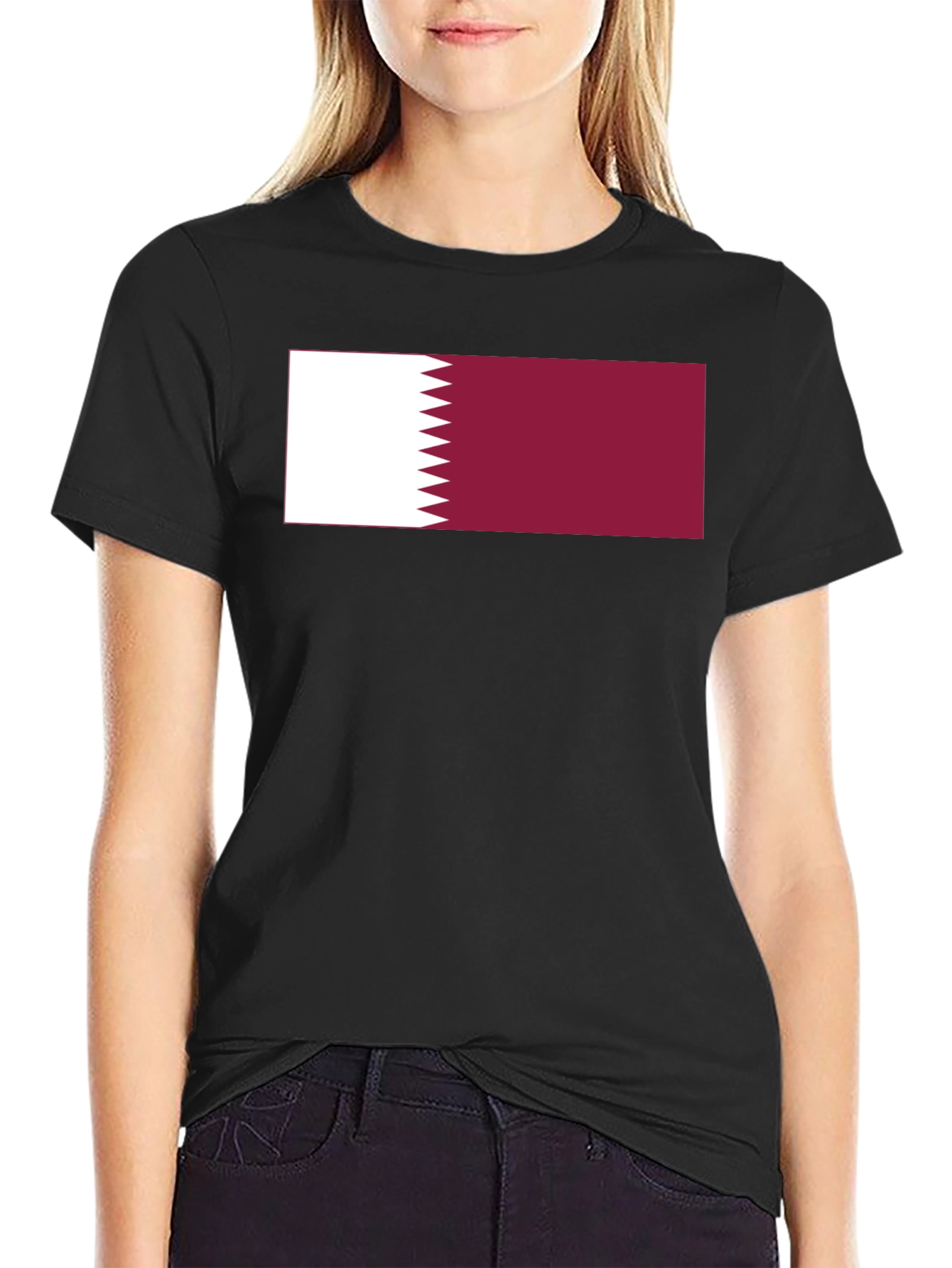 Qatar Flag T-Shirt - Black Crew Neck Tee