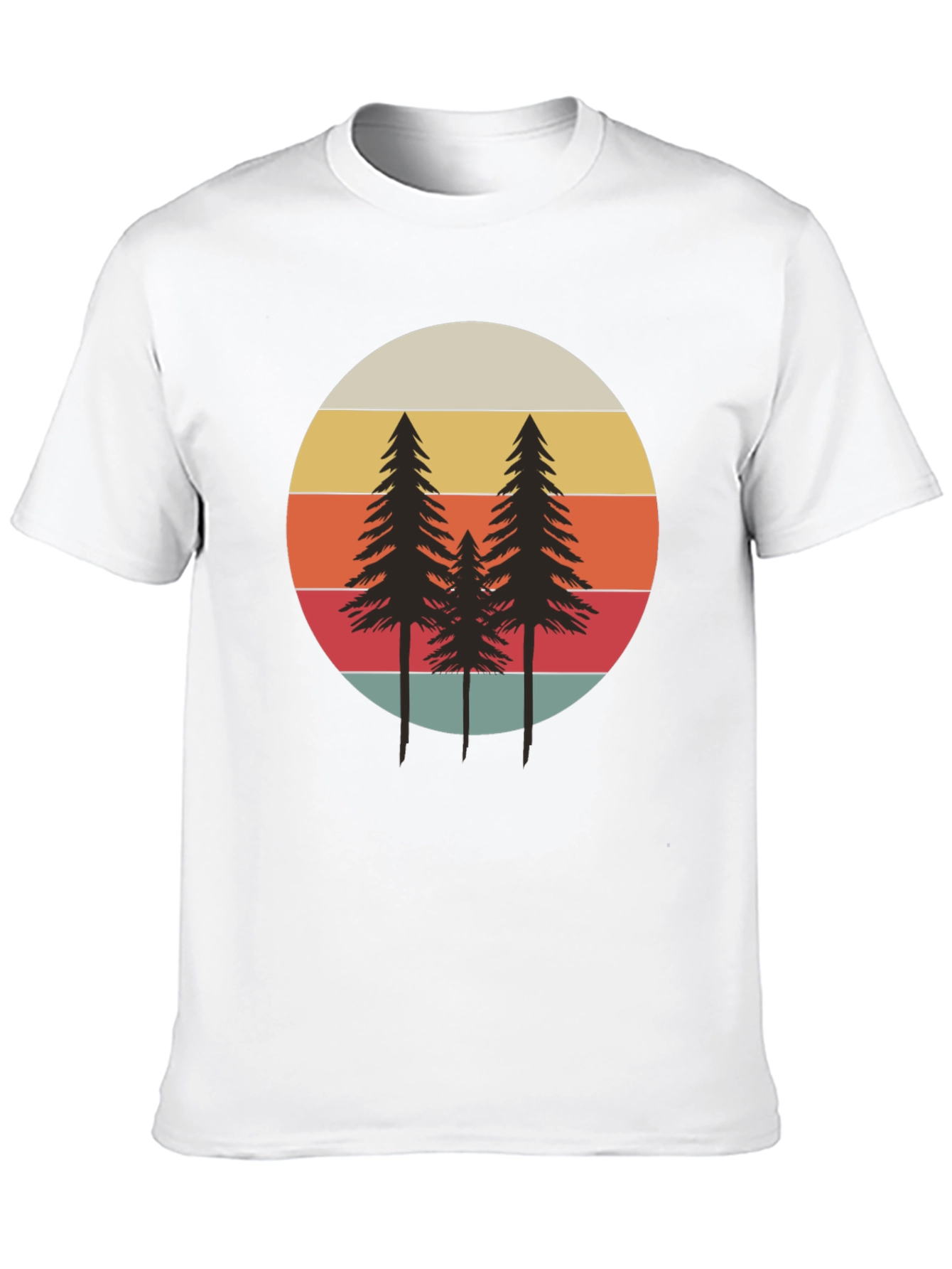 Retro Sunset Pine Tree Graphic Tee - Black