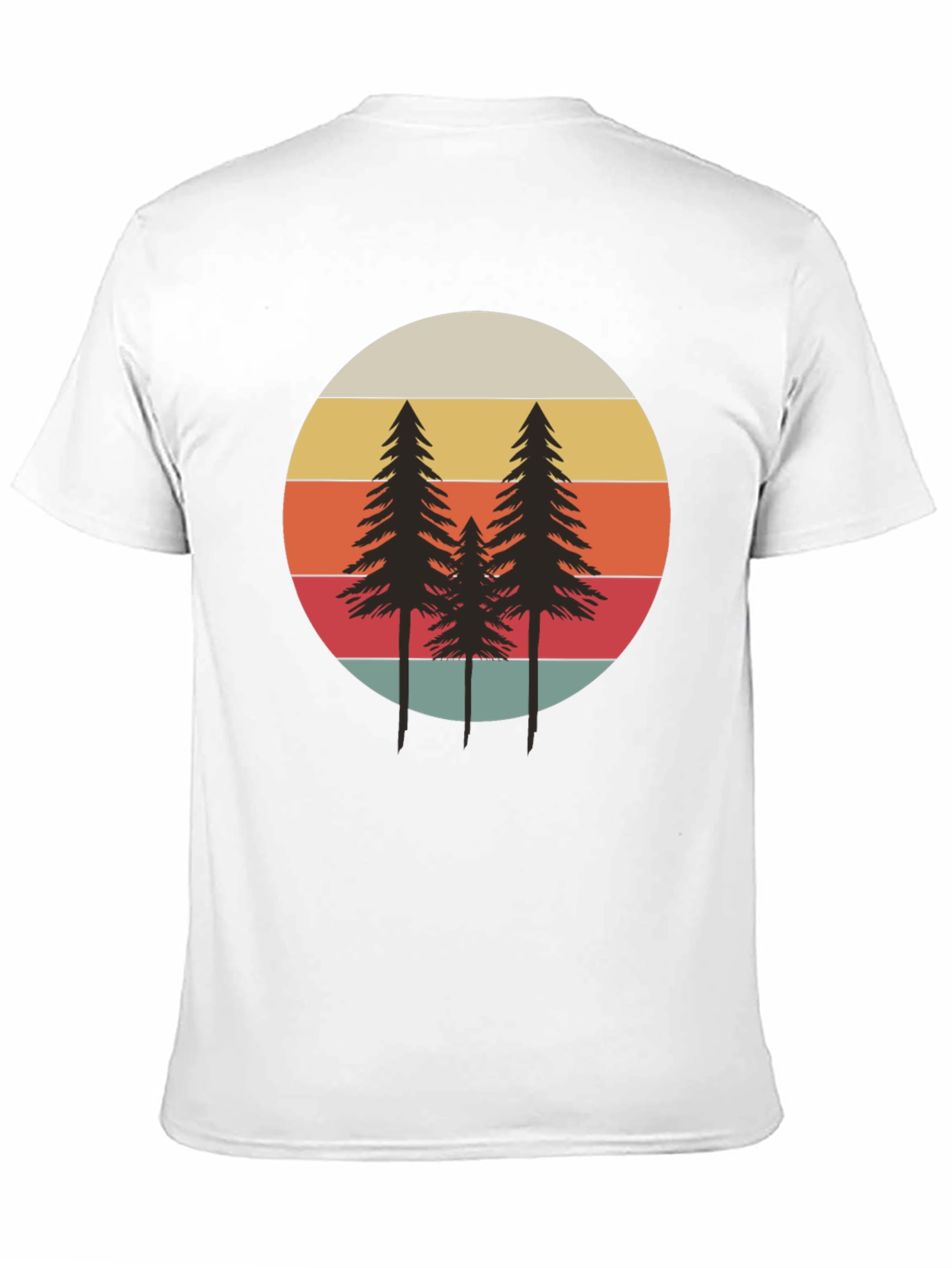 Retro Sunset Pine Tree Graphic Tee - Black