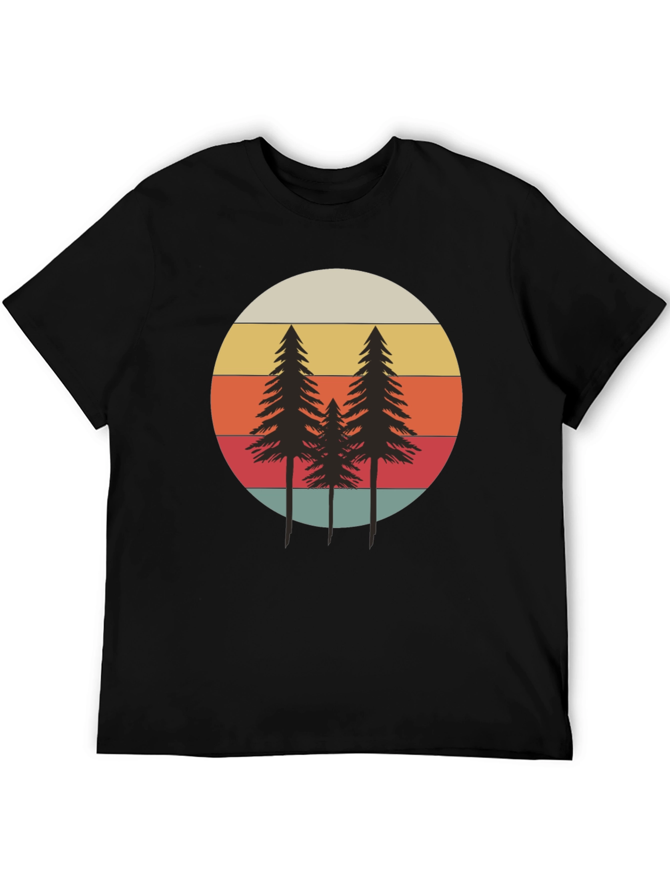 Retro Sunset Pine Tree Graphic Tee - Black