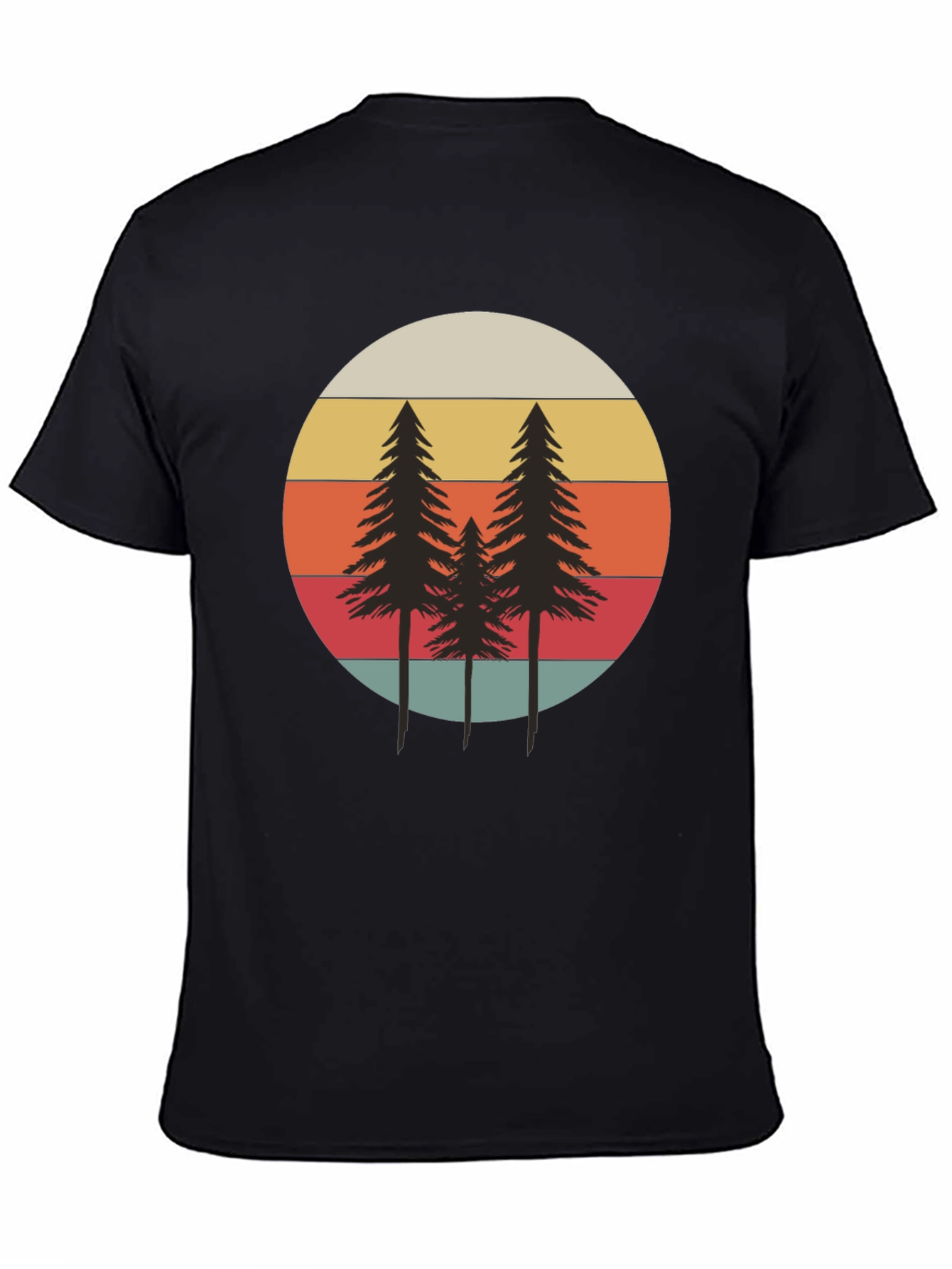 Retro Sunset Pine Tree Graphic Tee - Black