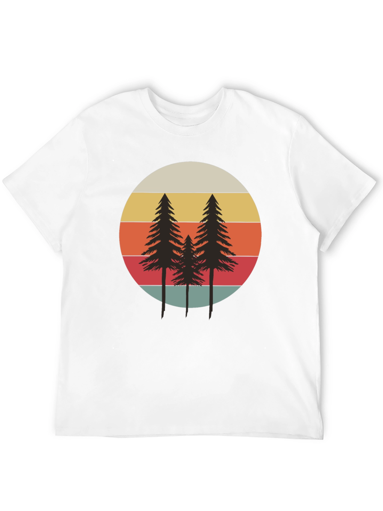 Retro Sunset Pine Tree Graphic Tee - Black