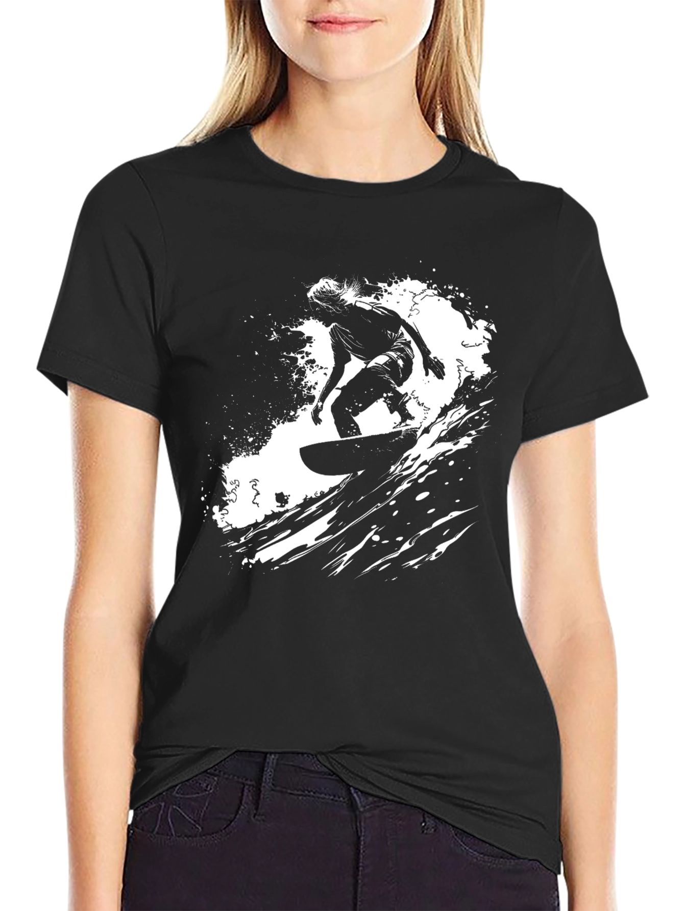 Surfer Graphic Print Black Tee