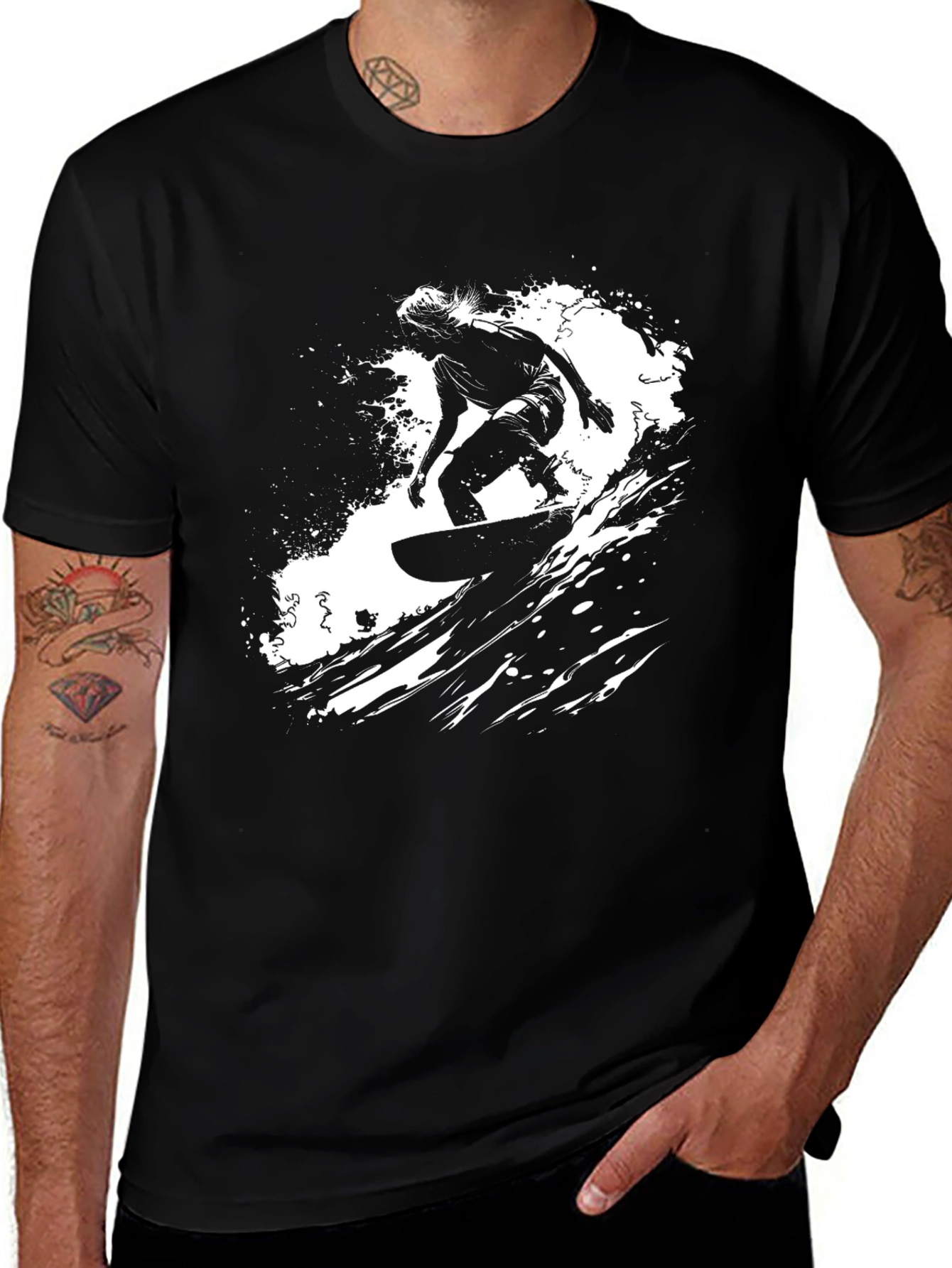 Surfer Graphic Print Black Tee