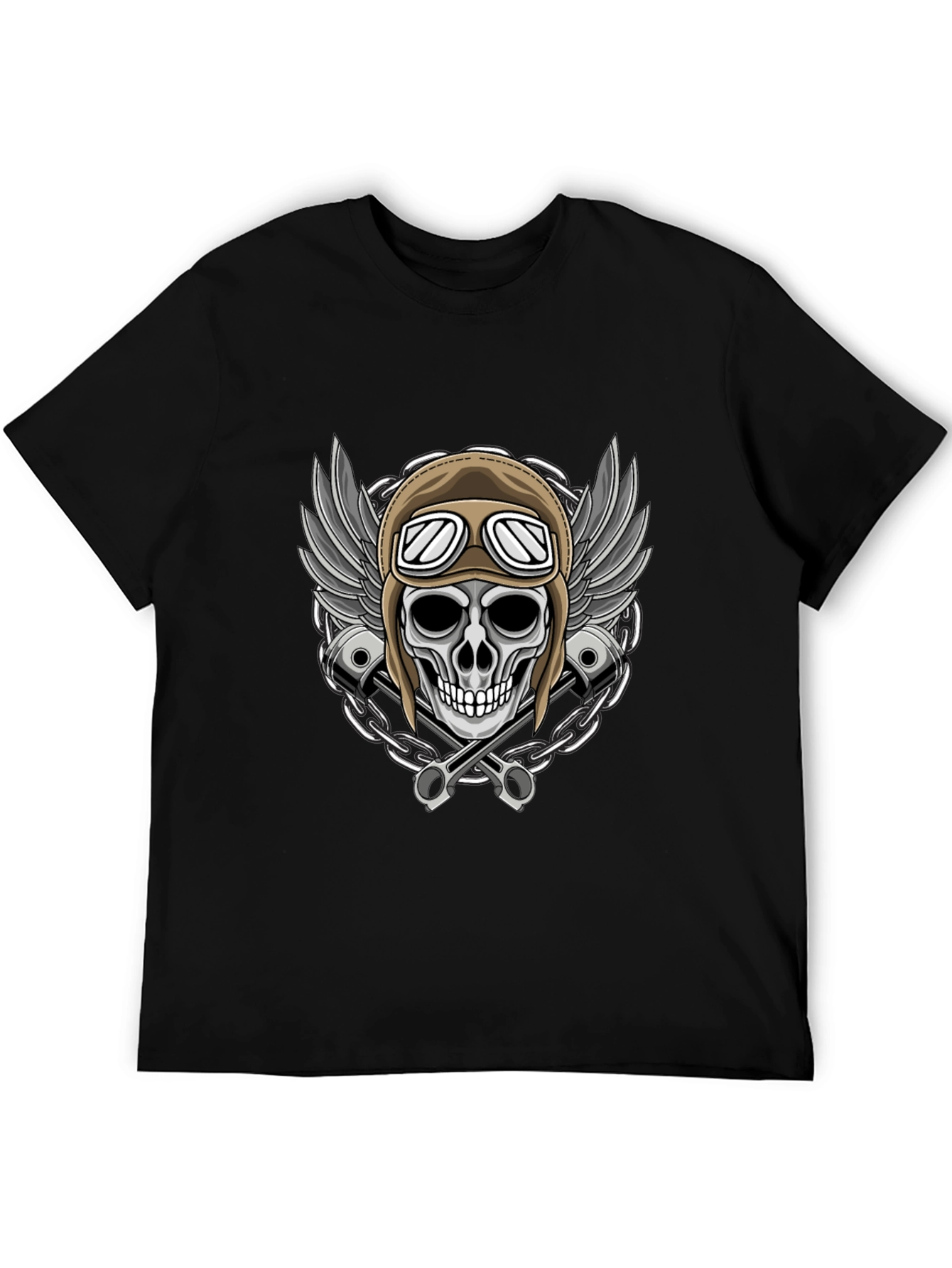 Skull Rider Tee: Wings Pistons & Chain Design