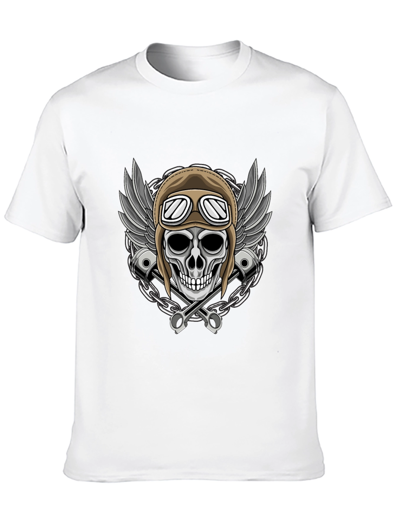 Skull Rider Tee: Wings Pistons & Chain Design