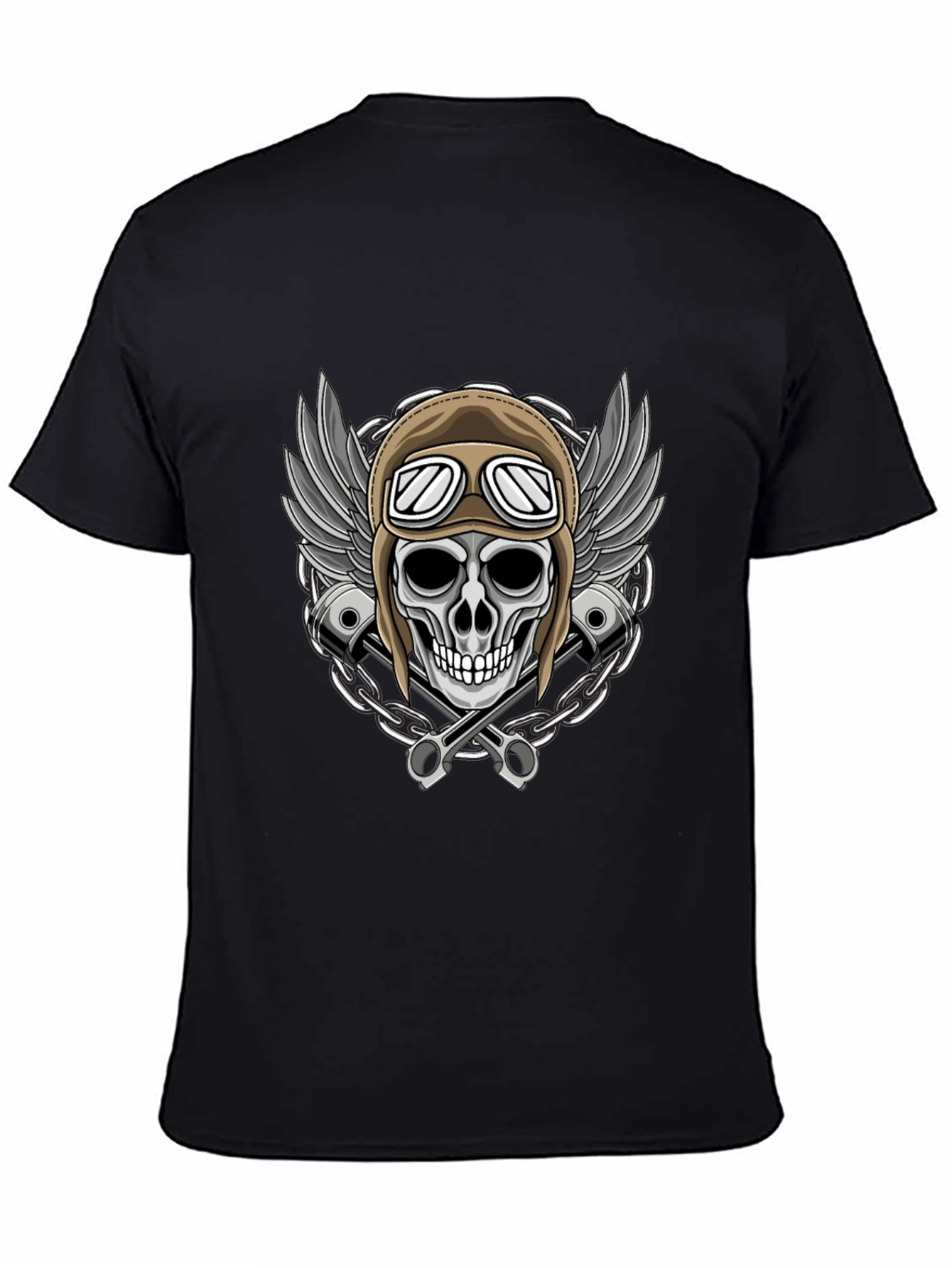 Skull Rider Tee: Wings Pistons & Chain Design