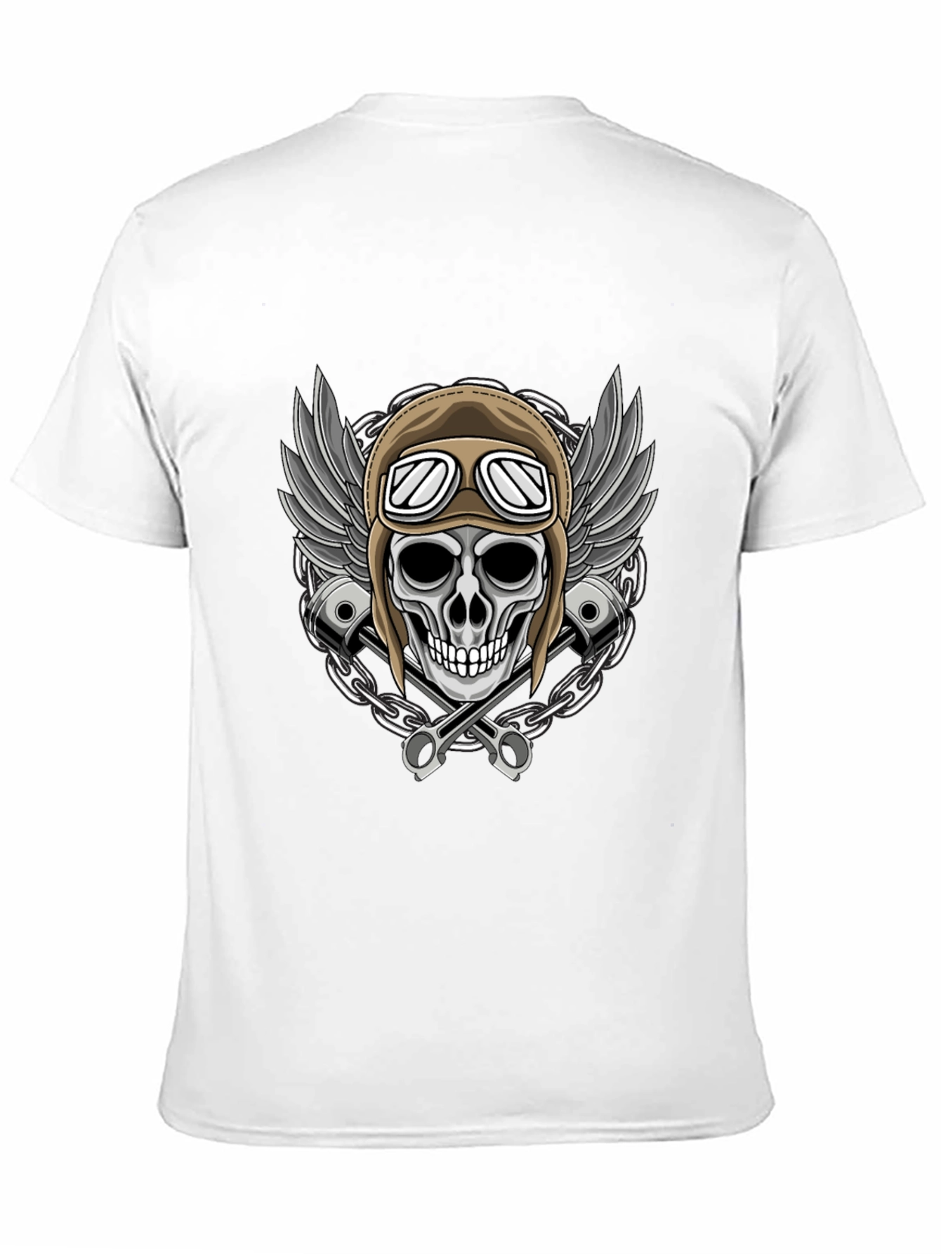 Skull Rider Tee: Wings Pistons & Chain Design
