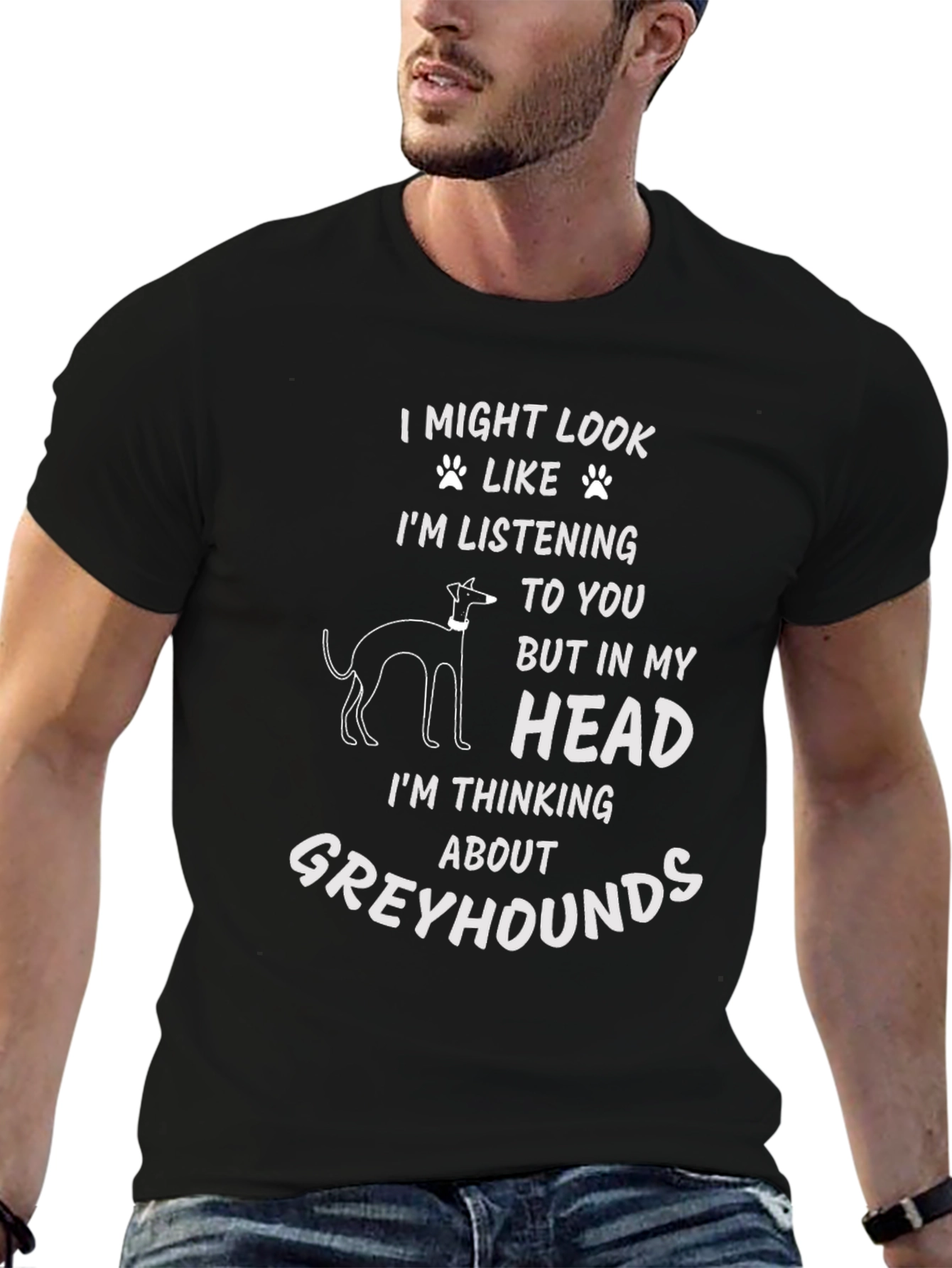 Greyhound Thinking T-Shirt - Funny Dog Lover Tee