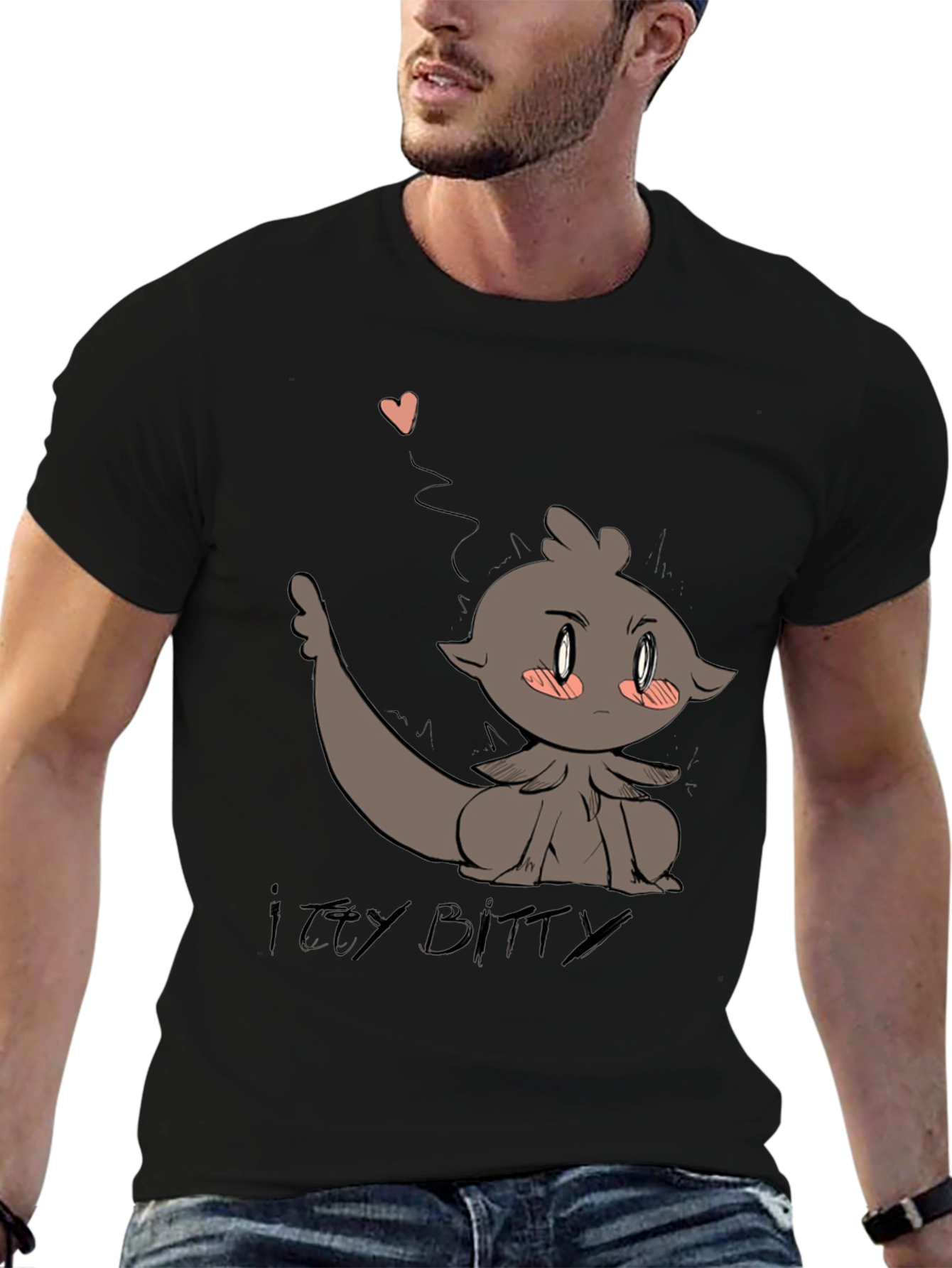 Cute Itty Bitty Cartoon Graphic Black T-Shirt