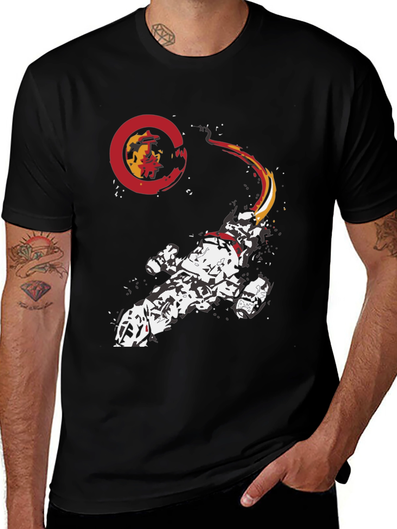 Sci-Fi Spacecraft Graphic Print Black T-Shirt