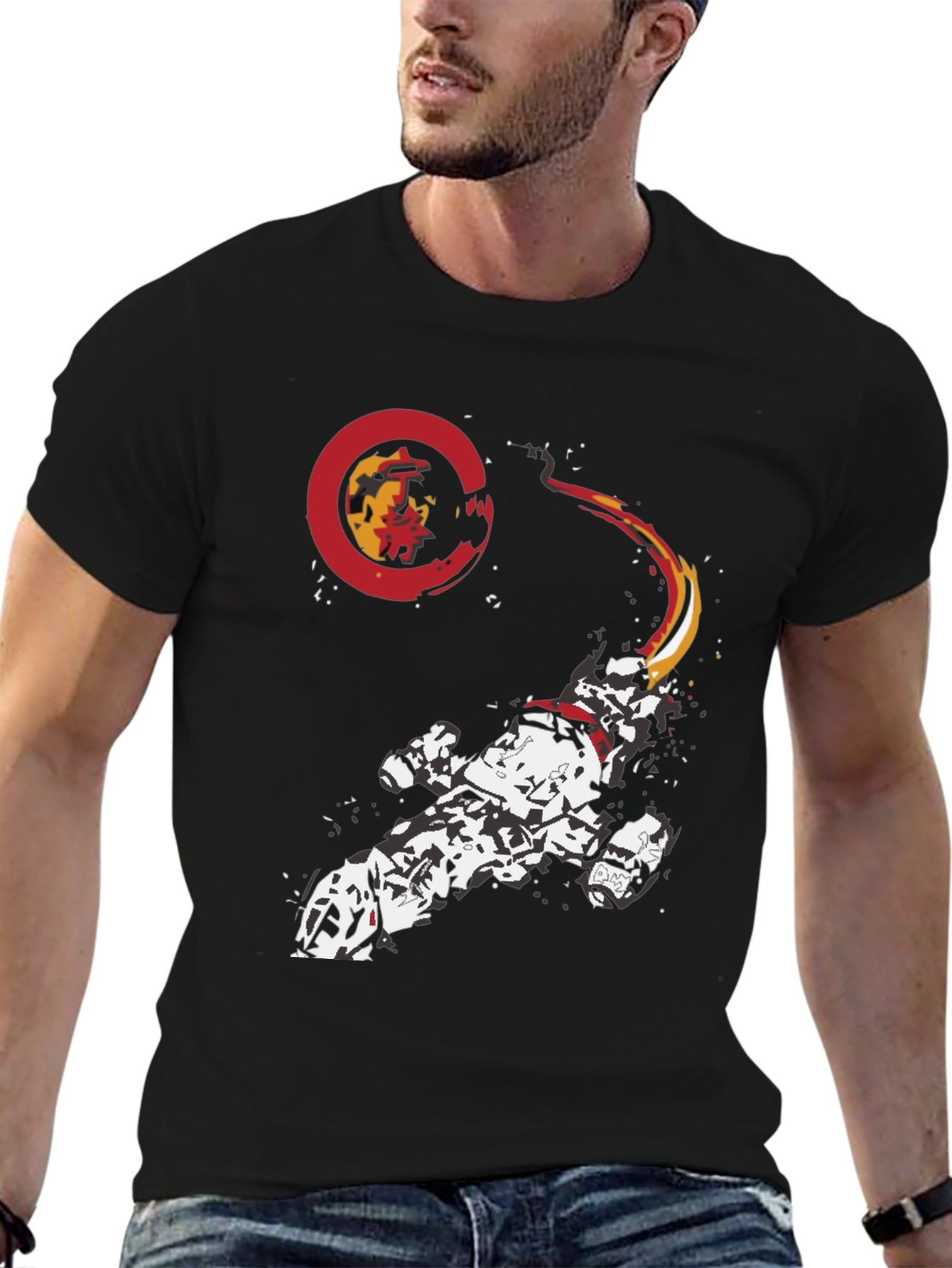 Sci-Fi Spacecraft Graphic Print Black T-Shirt
