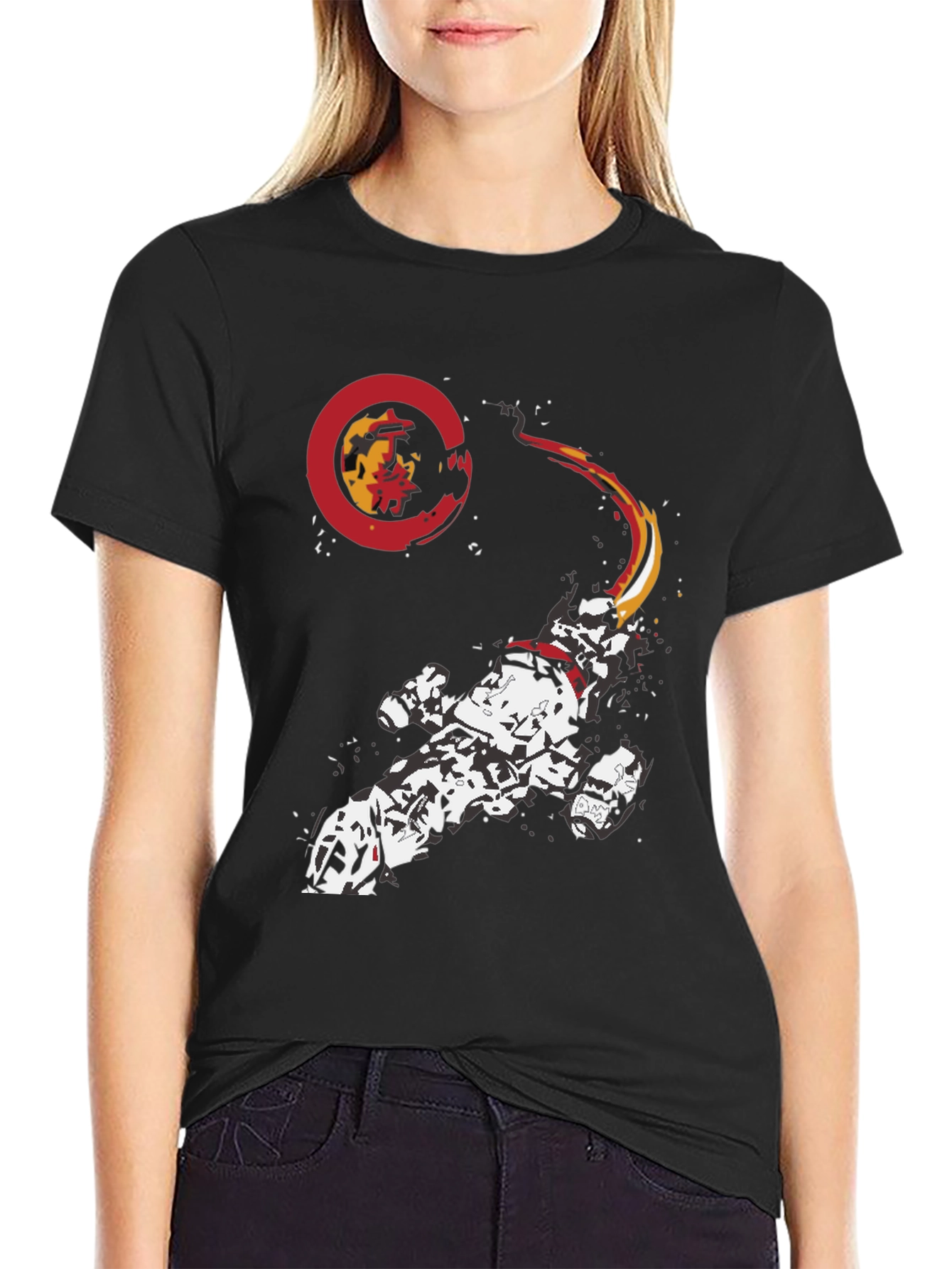 Sci-Fi Spacecraft Graphic Print Black T-Shirt