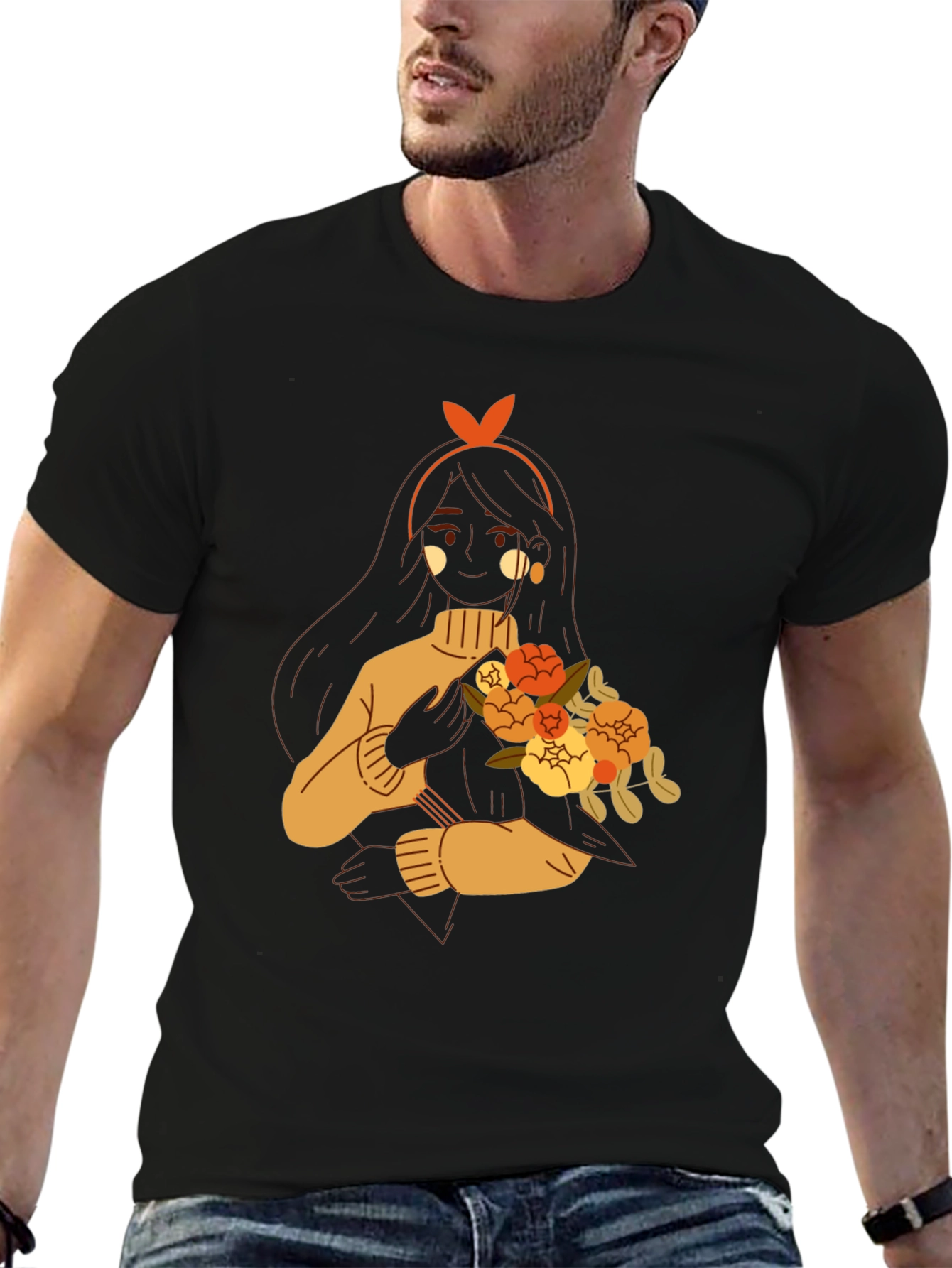 Floral Girl Graphic Tee - Trendy Casual Wear