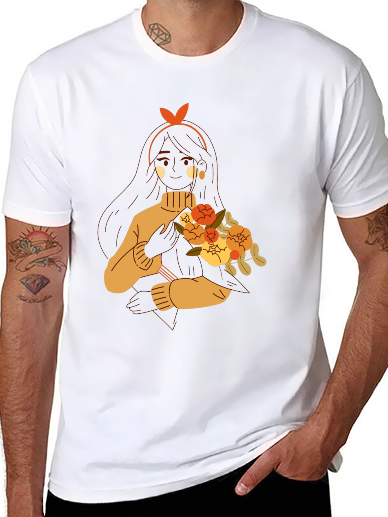 Floral Girl Graphic Tee - Trendy Casual Wear