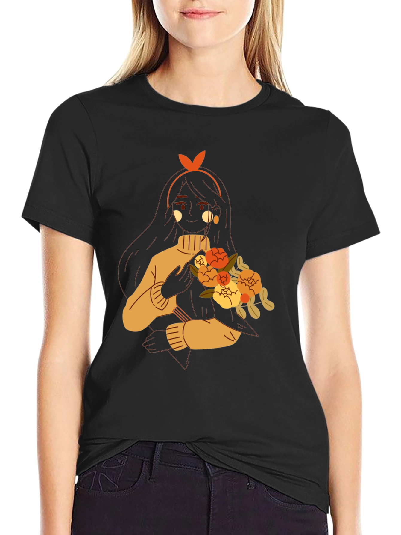 Floral Girl Graphic Tee - Trendy Casual Wear