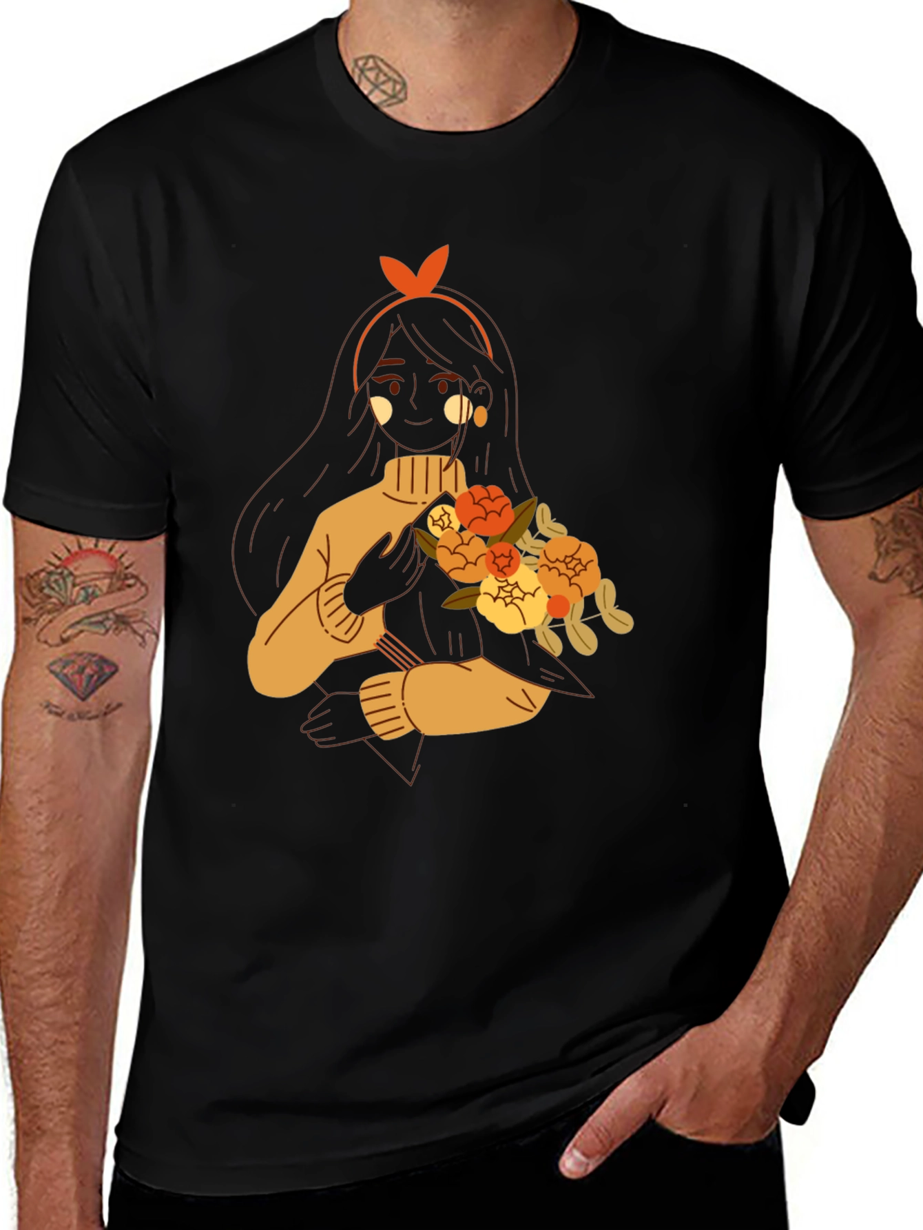 Floral Girl Graphic Tee - Trendy Casual Wear