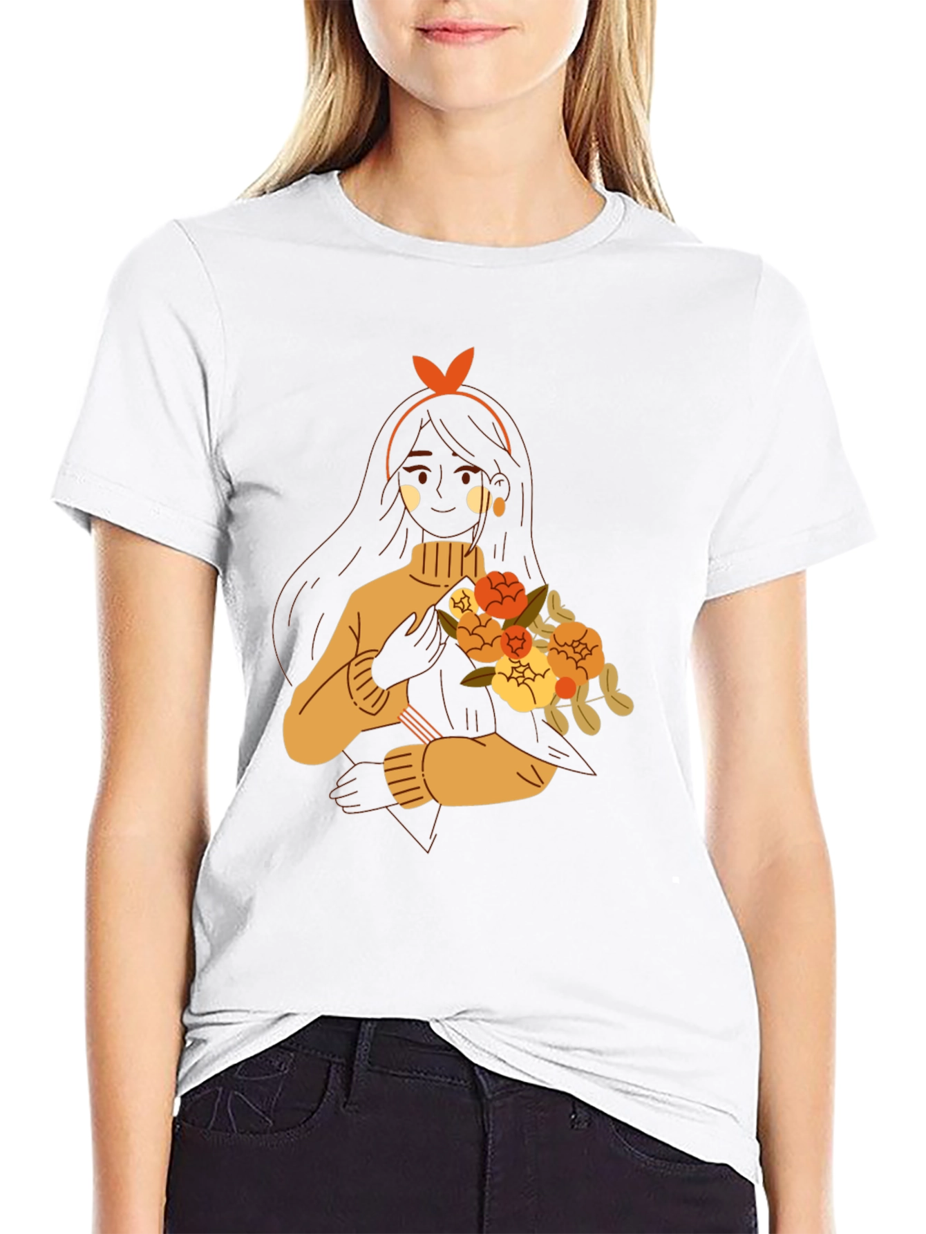 Floral Girl Graphic Tee - Trendy Casual Wear