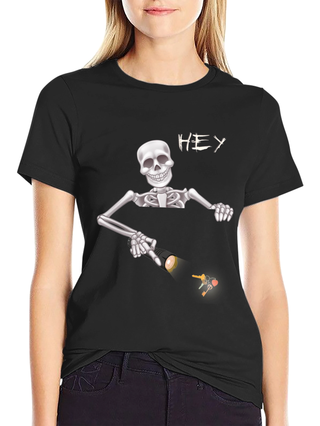 Skeleton Flashlight Graphic Tee - Spooky Style