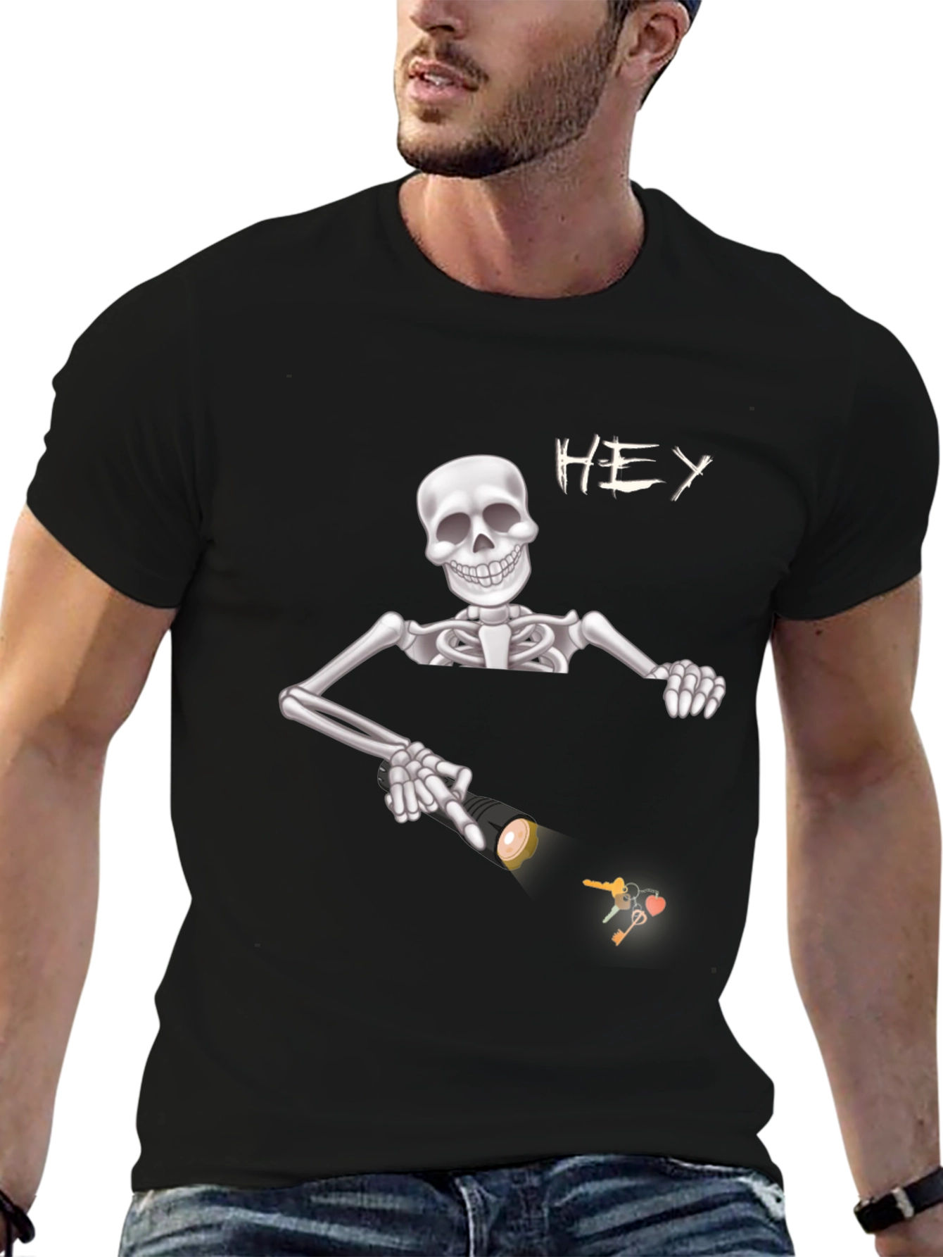 Skeleton Flashlight Graphic Tee - Spooky Style