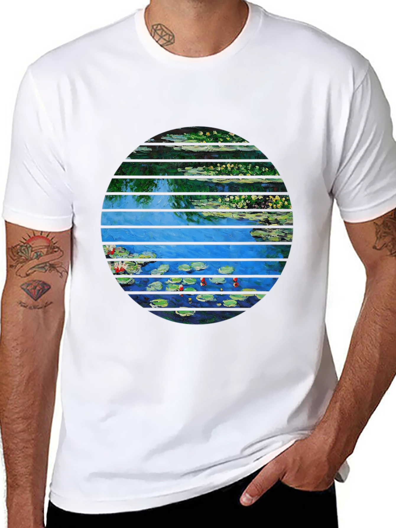 Monet Water Lilies Graphic Tee - Artistic Black T-Shirt