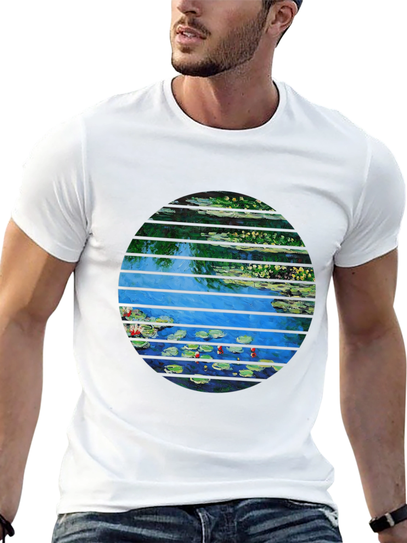 Monet Water Lilies Graphic Tee - Artistic Black T-Shirt