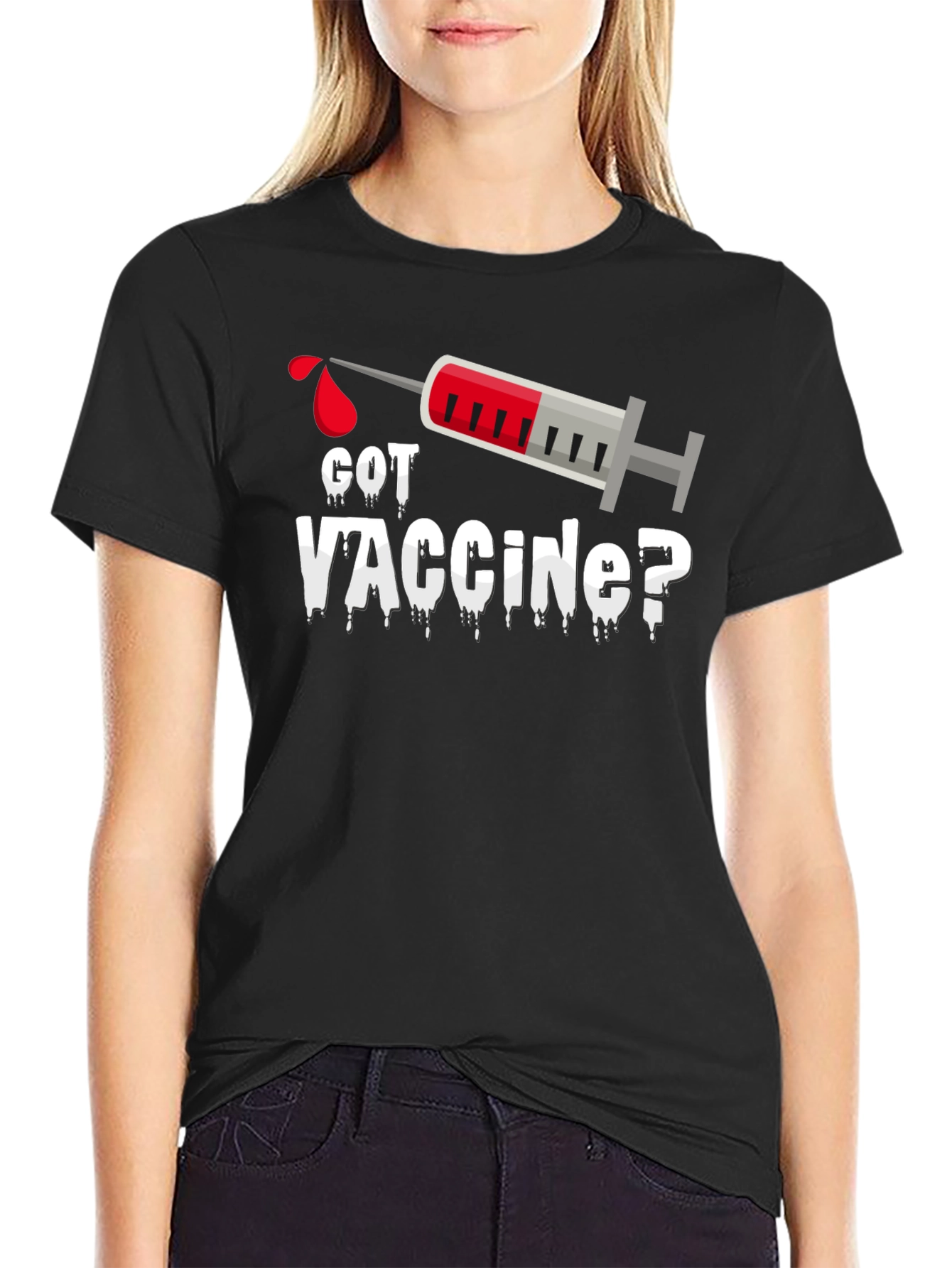 Got Vaccine? Black T-Shirt with Syringe Design