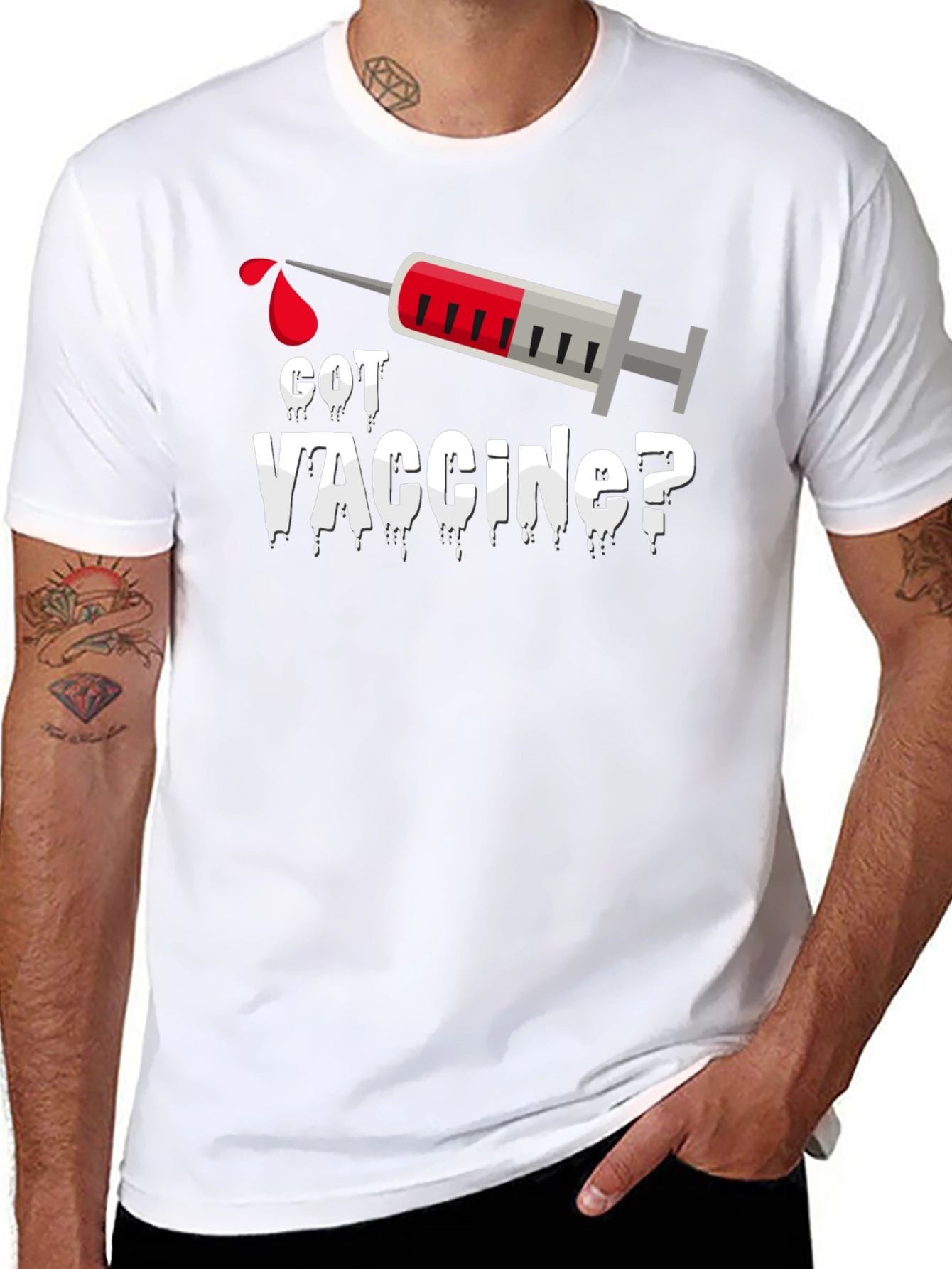 Got Vaccine? Black T-Shirt with Syringe Design
