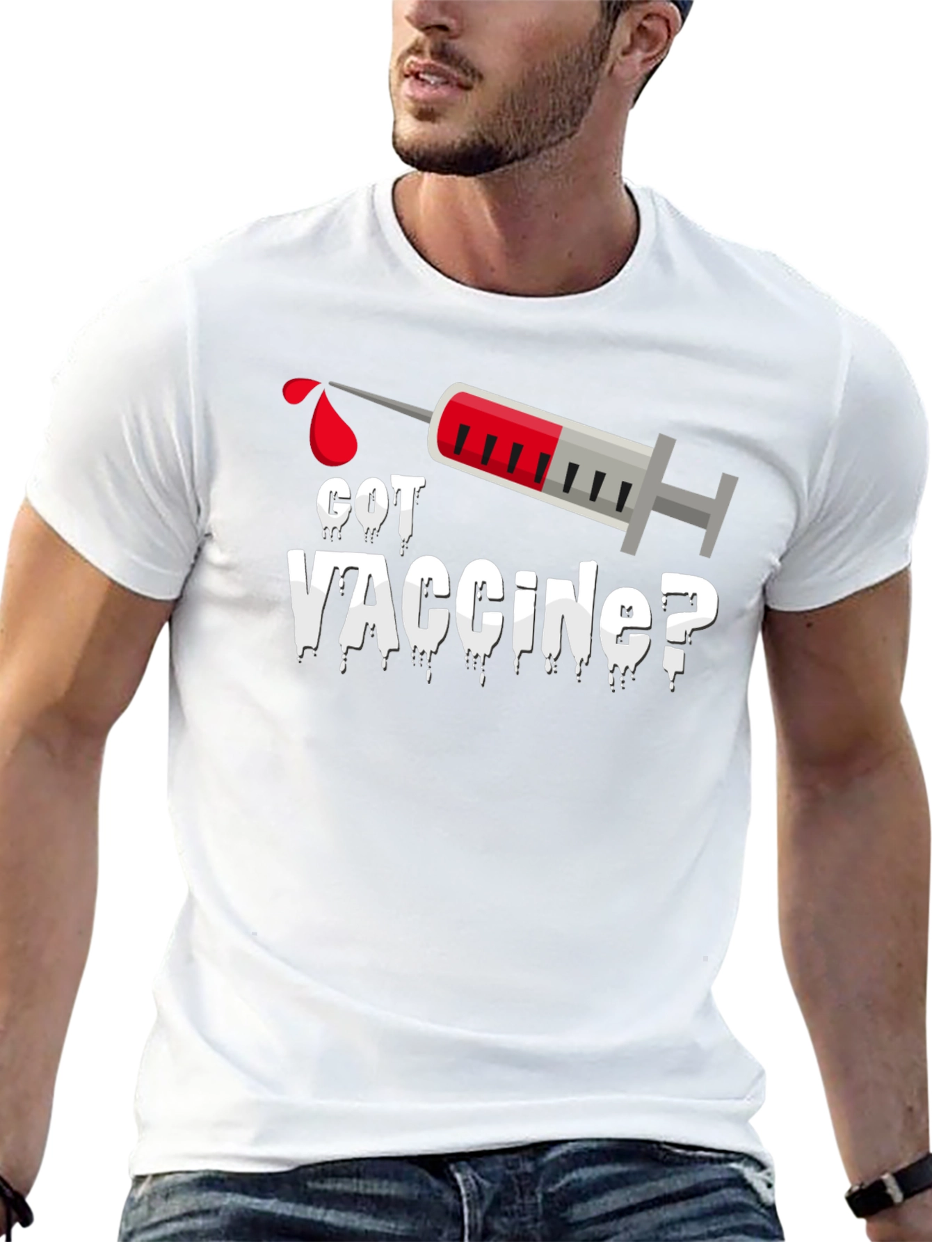 Got Vaccine? Black T-Shirt with Syringe Design