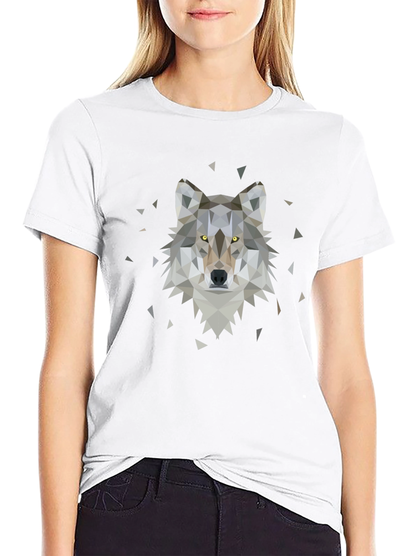Geometric Wolf Graphic Tee - Black