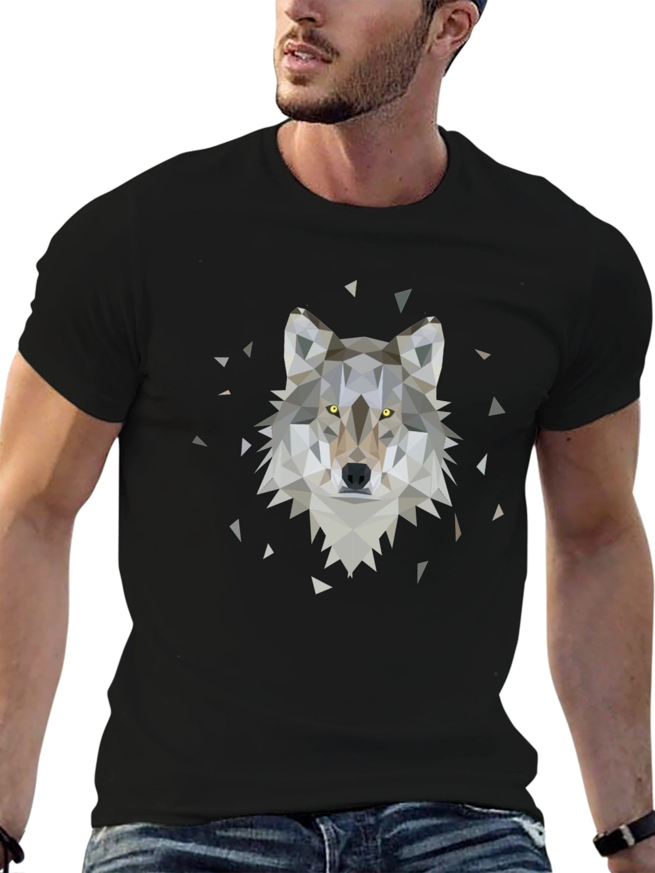 Geometric Wolf Graphic Tee - Black