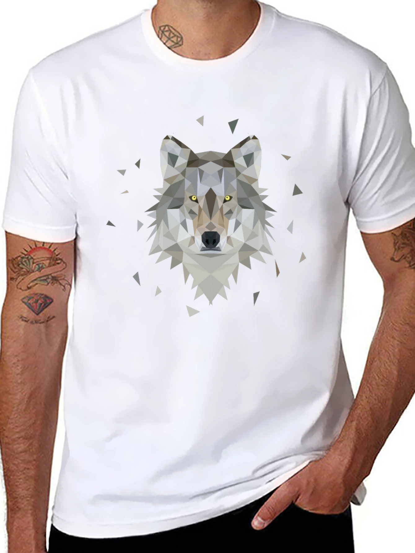 Geometric Wolf Graphic Tee - Black