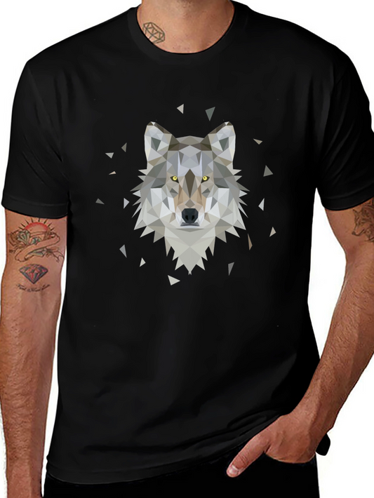 Geometric Wolf Graphic Tee - Black