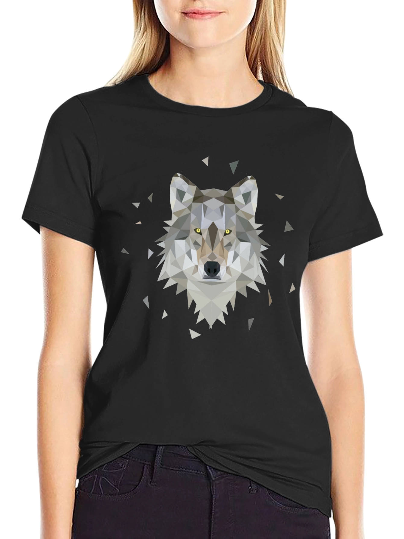 Geometric Wolf Graphic Tee - Black