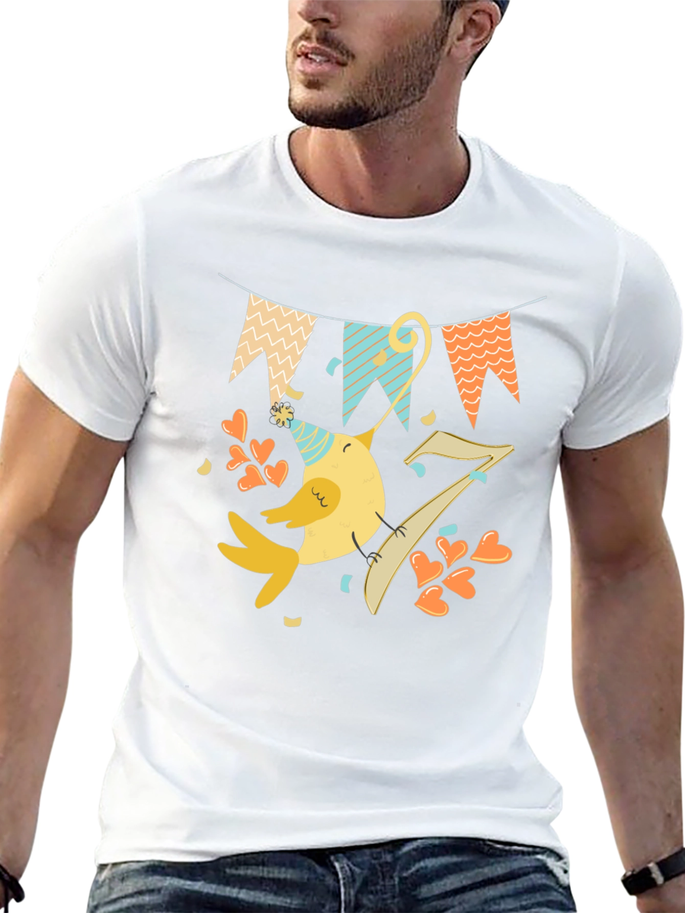 Fun Birthday Bird Graphic Tee - Seventh Birthday Shirt