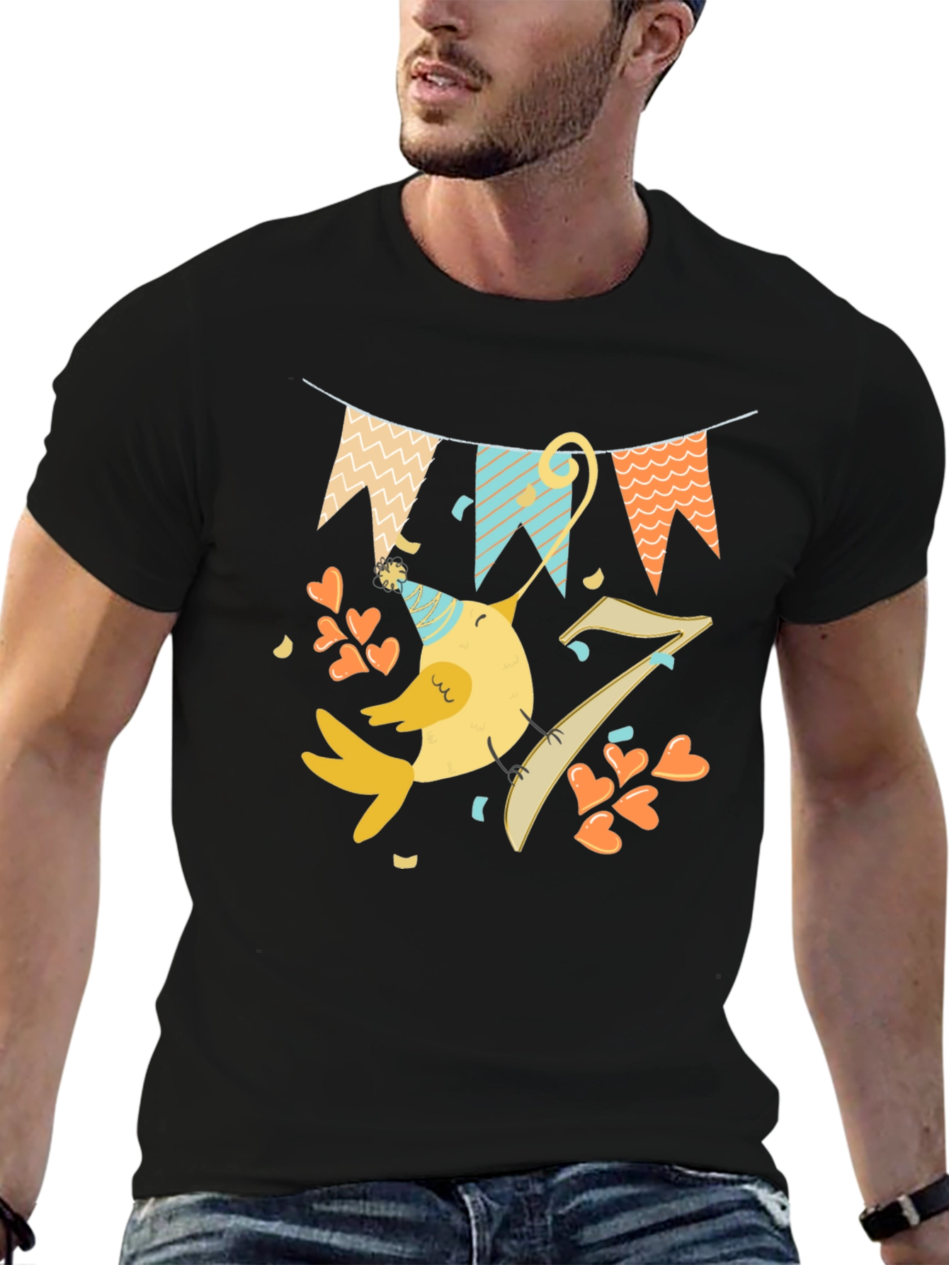 Fun Birthday Bird Graphic Tee - Seventh Birthday Shirt