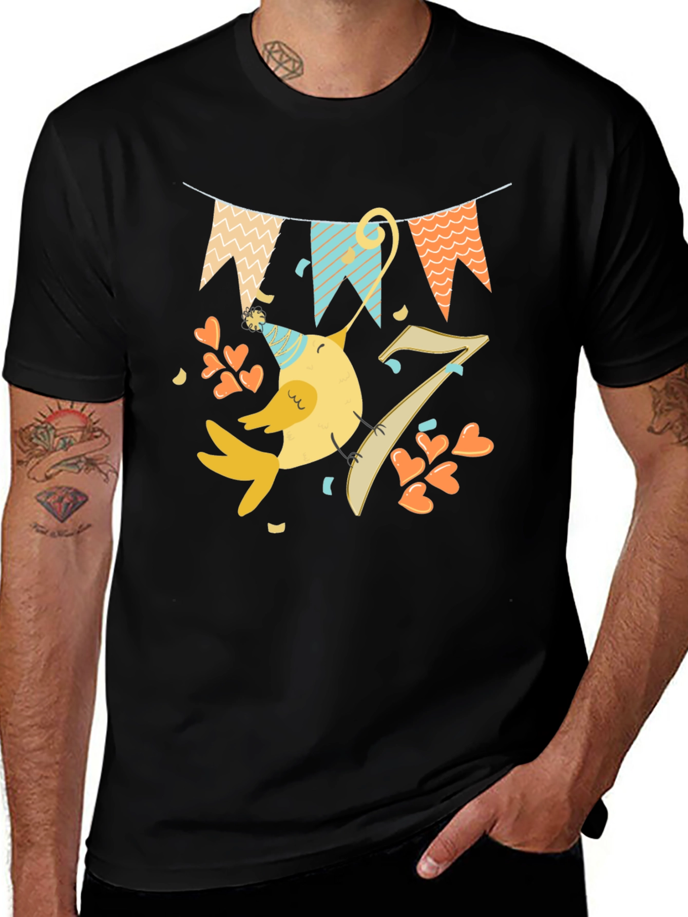 Fun Birthday Bird Graphic Tee - Seventh Birthday Shirt