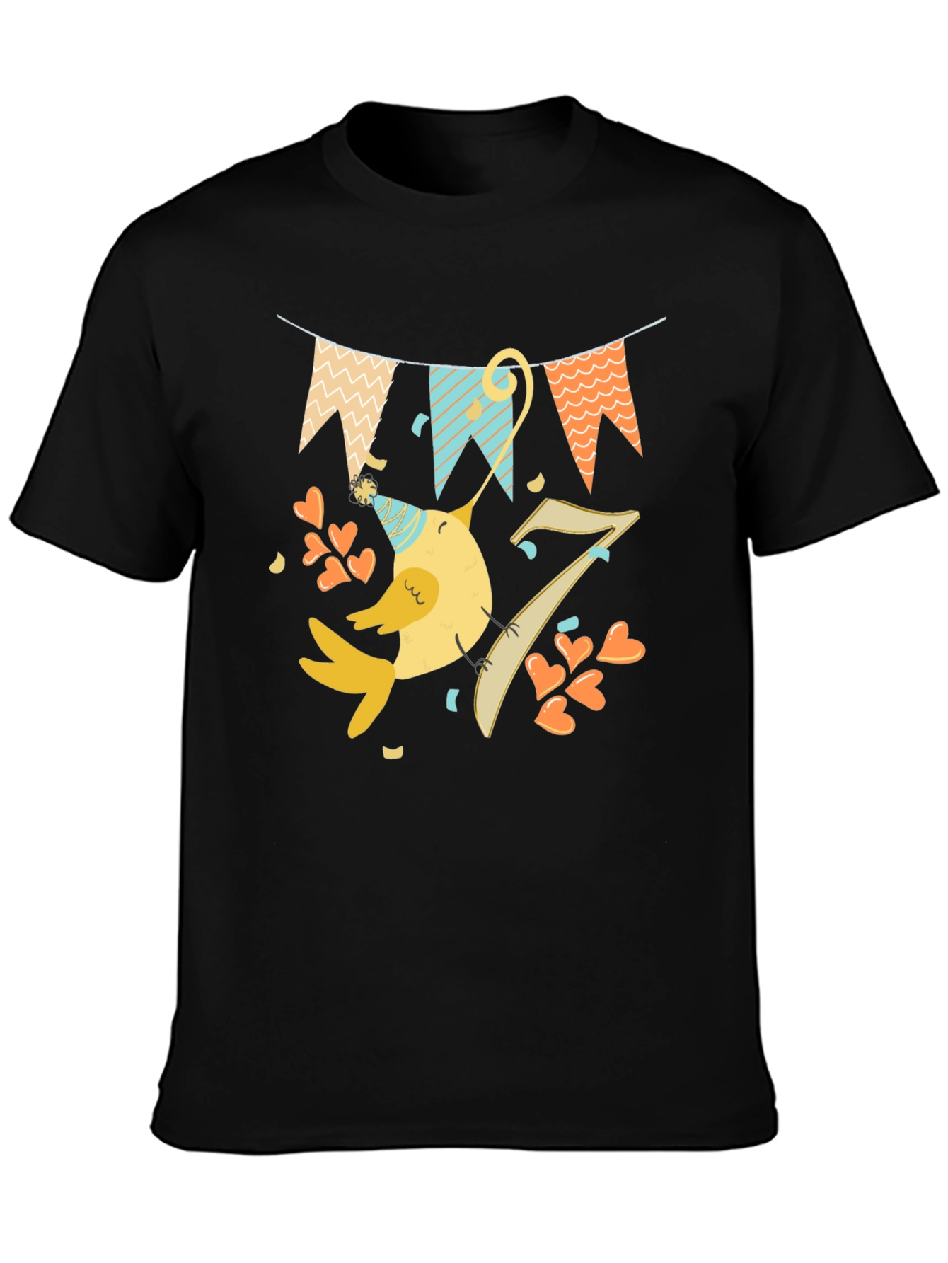 Fun Birthday Bird Graphic Tee - Seventh Birthday Shirt