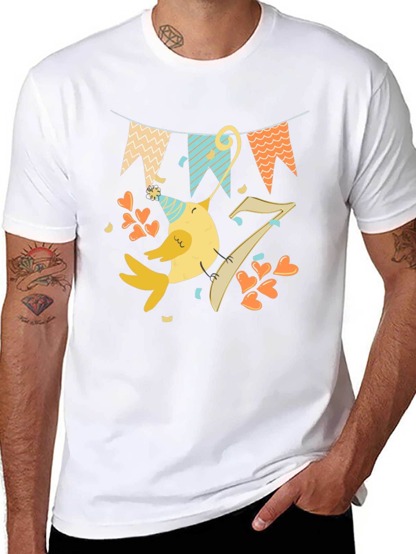 Fun Birthday Bird Graphic Tee - Seventh Birthday Shirt